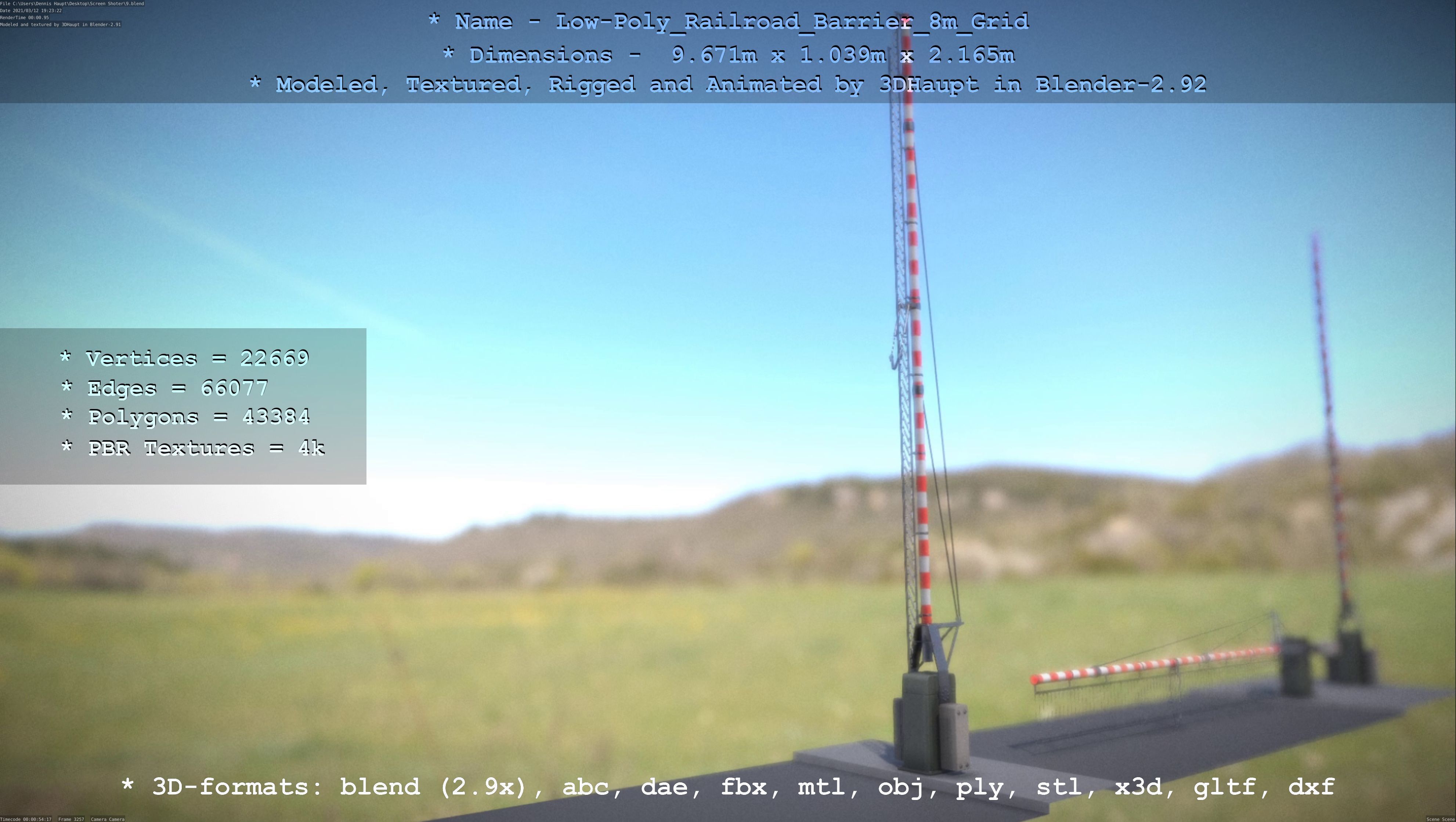 Low-Poly Railroad Barrier 8m Protective Grid Low-poly 3D model_54