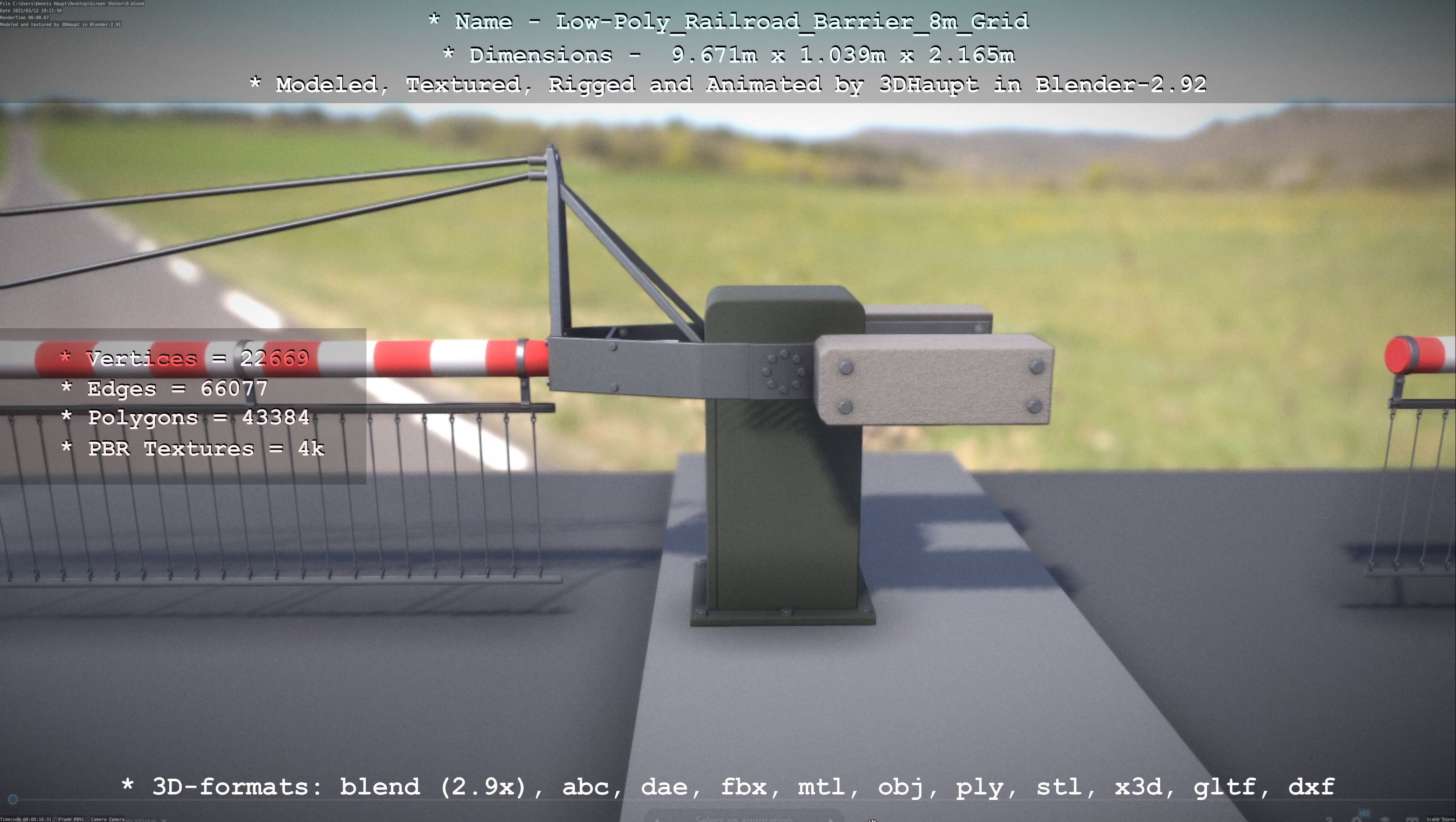 Low-Poly Railroad Barrier 8m Protective Grid Low-poly 3D model_80