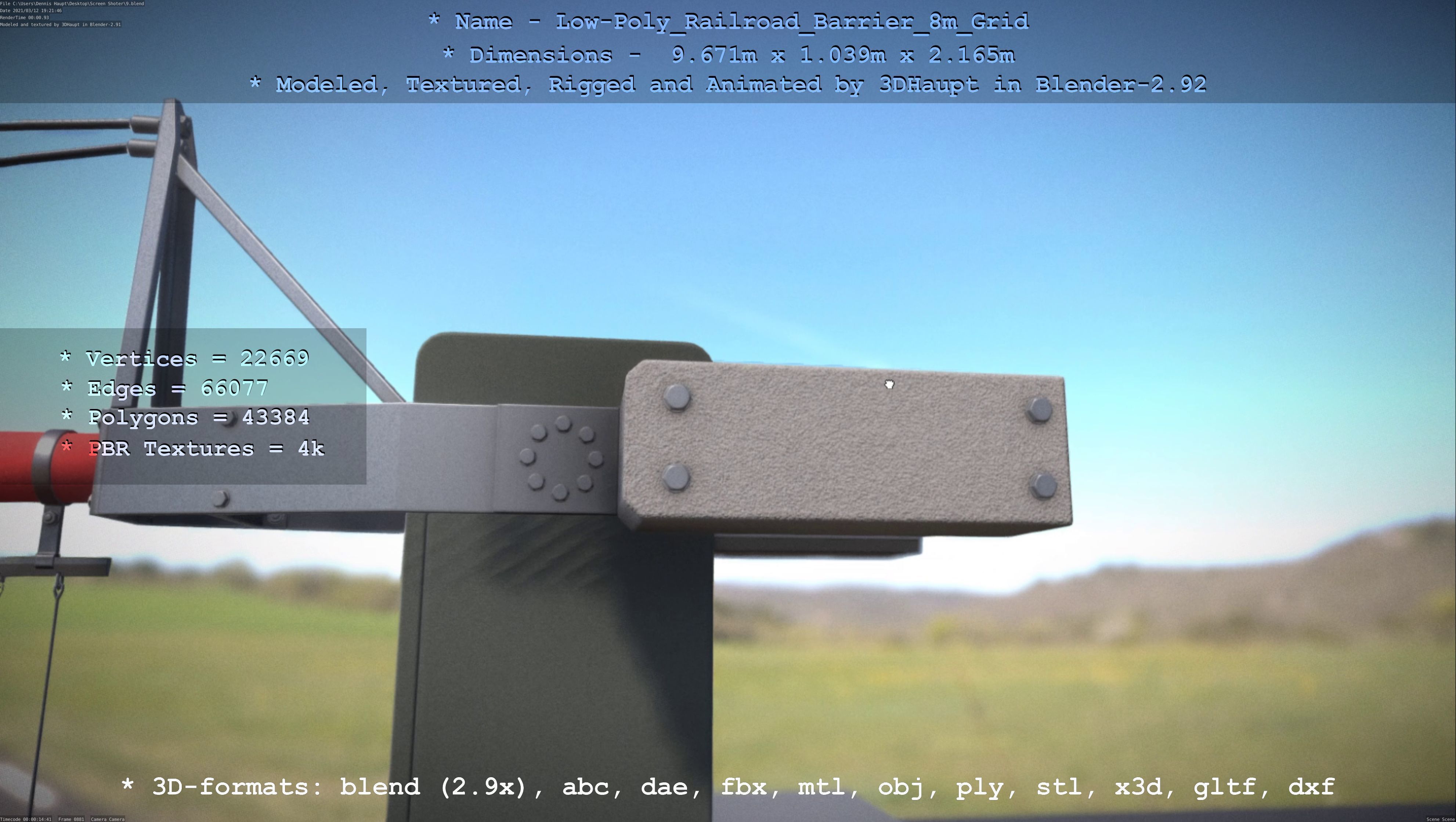 Low-Poly Railroad Barrier 8m Protective Grid Low-poly 3D model_77