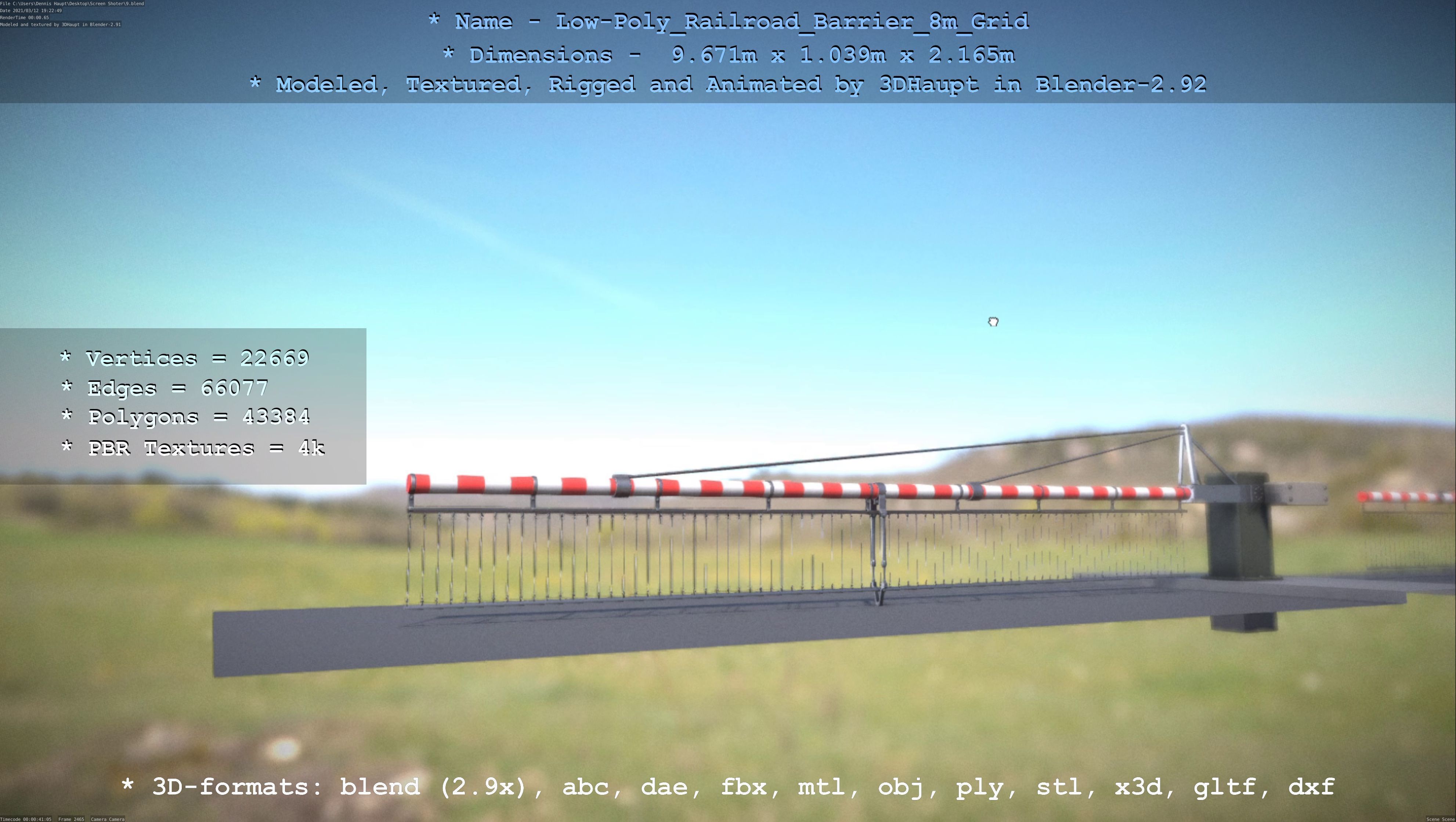 Low-Poly Railroad Barrier 8m Protective Grid Low-poly 3D model_86