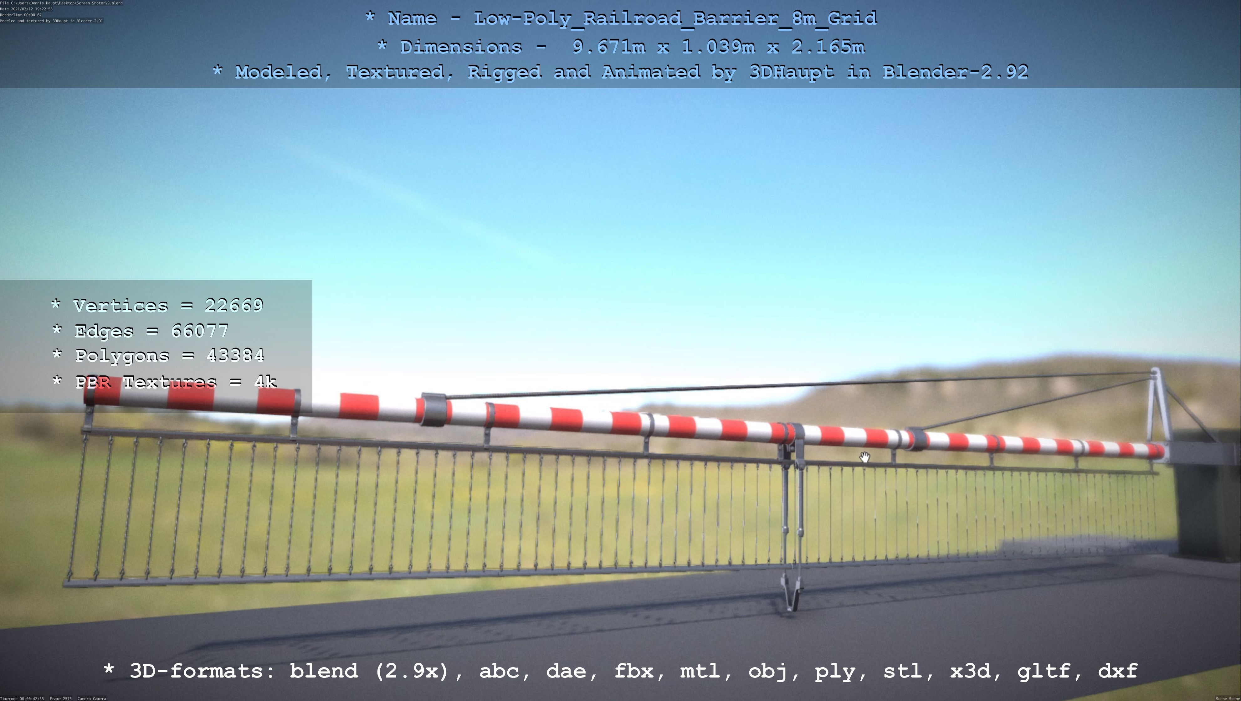 Low-Poly Railroad Barrier 8m Protective Grid Low-poly 3D model_118