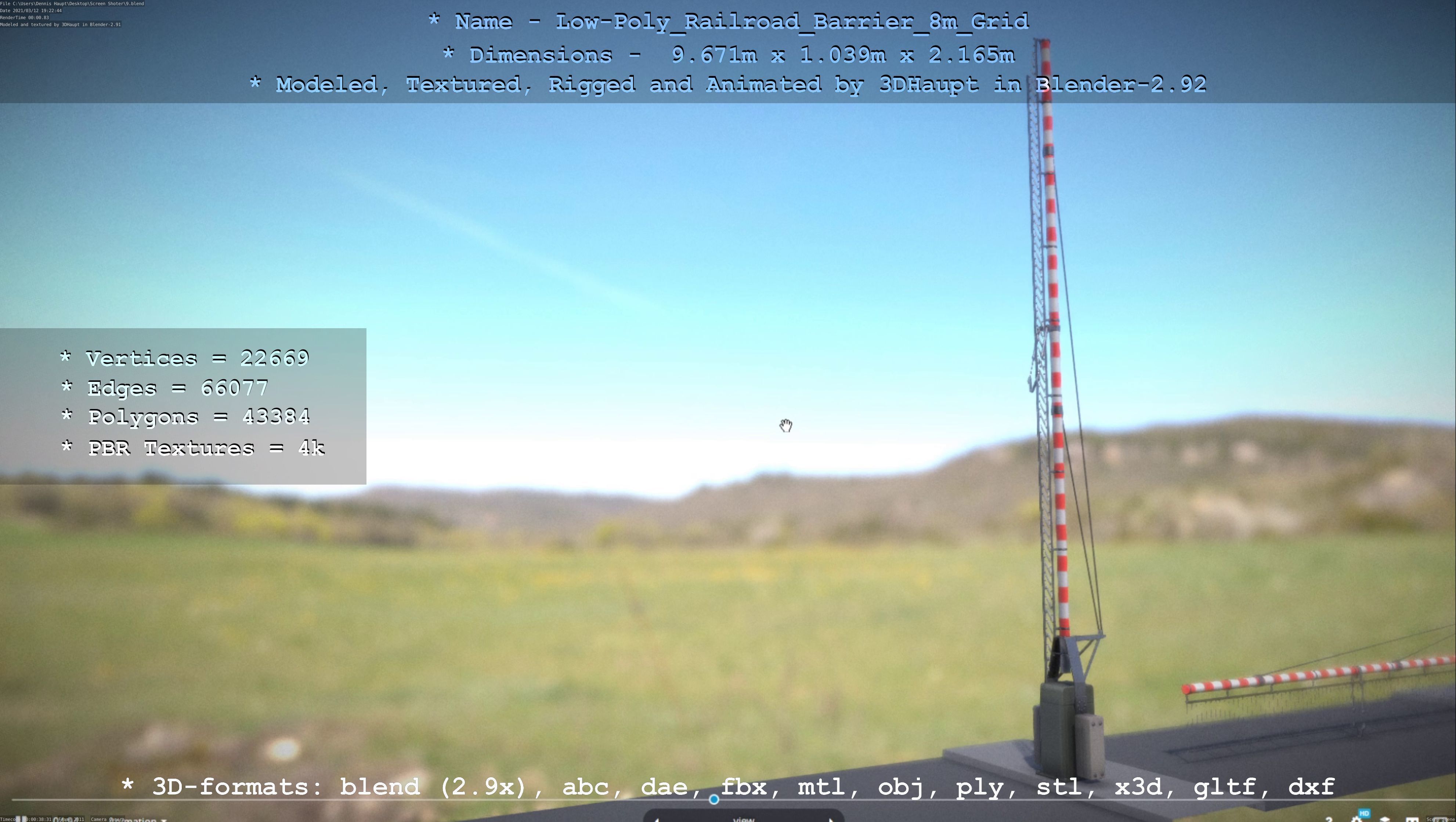 Low-Poly Railroad Barrier 8m Protective Grid Low-poly 3D model_31