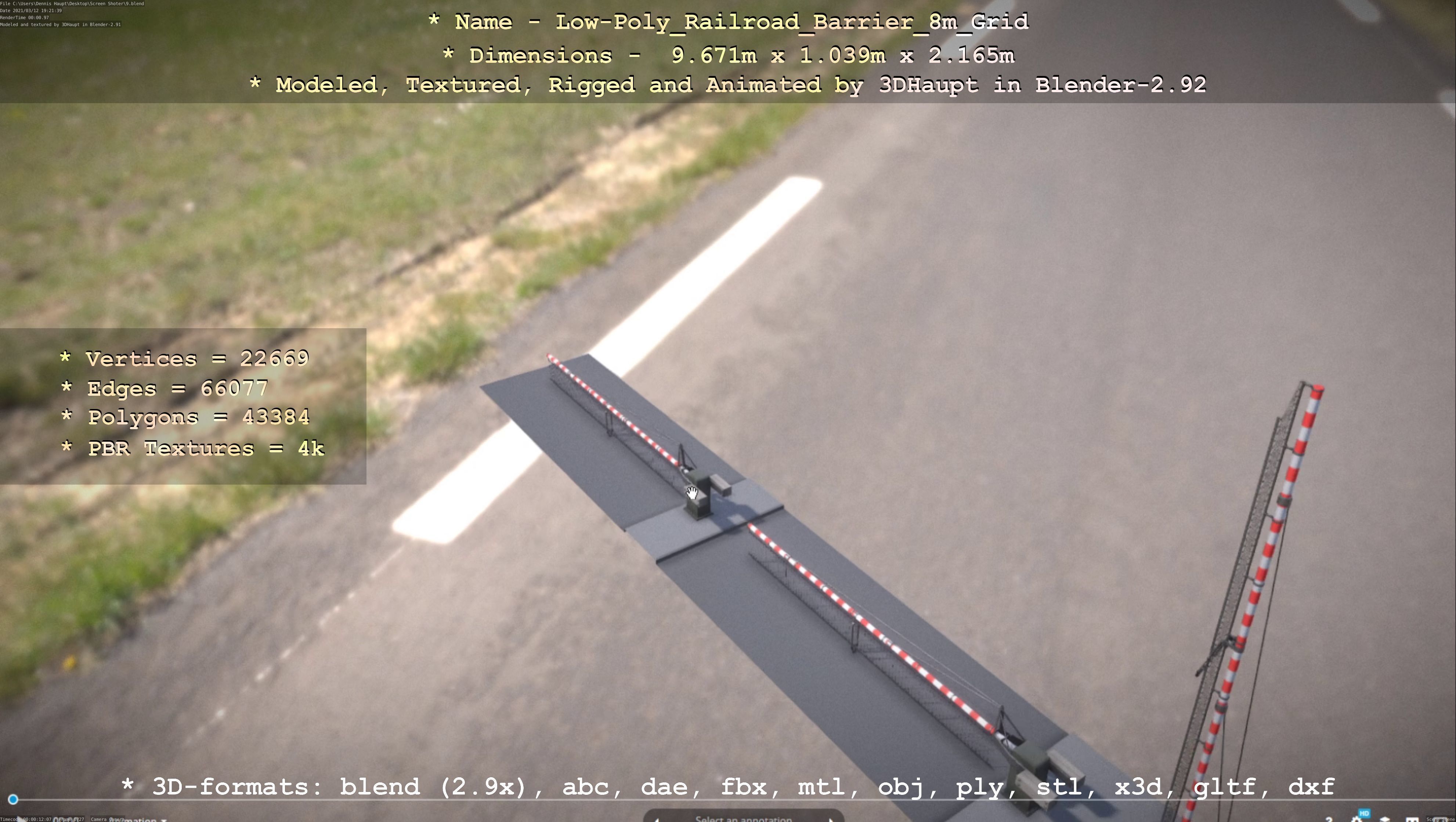 Low-Poly Railroad Barrier 8m Protective Grid Low-poly 3D model_74