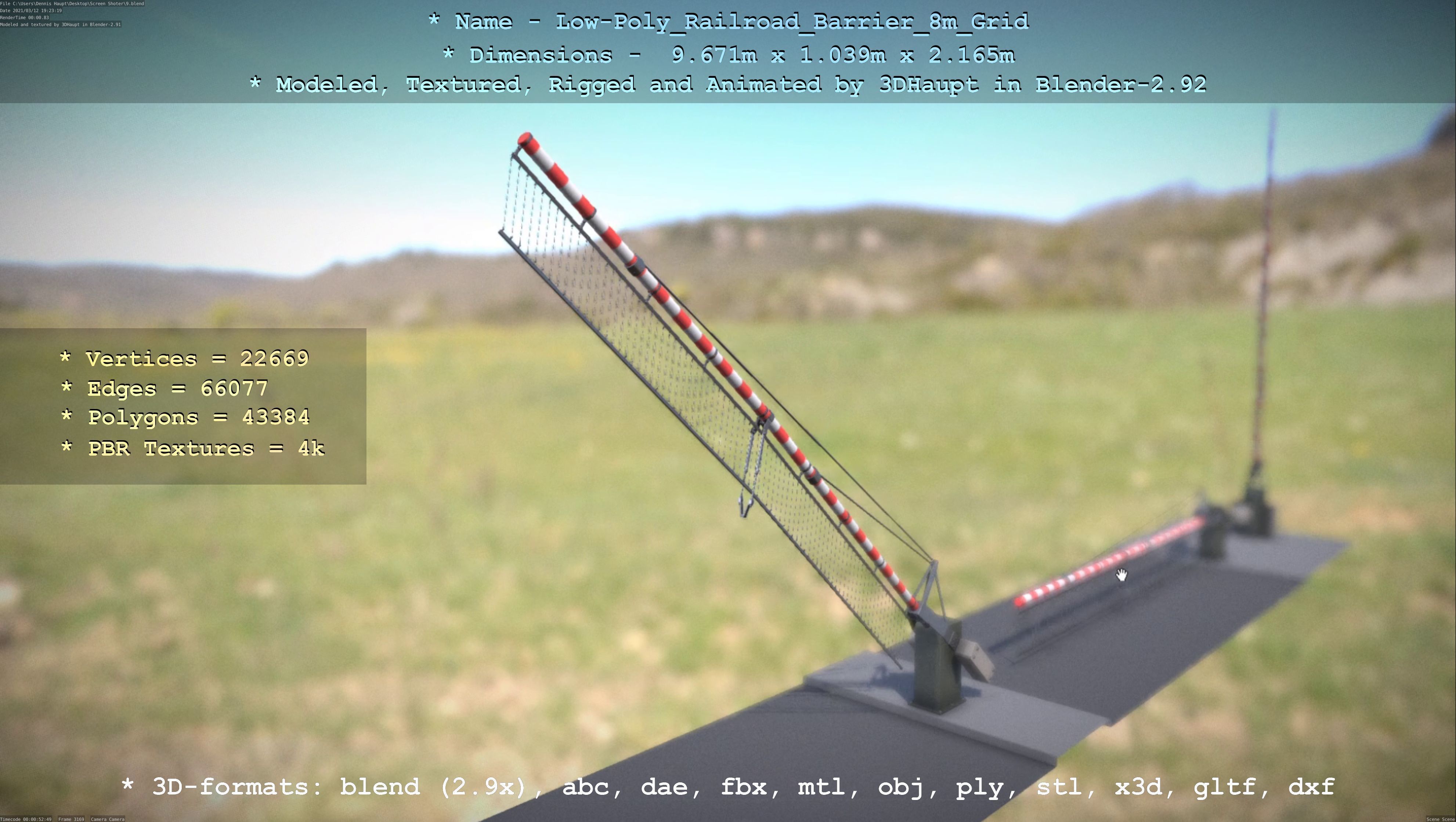 Low-Poly Railroad Barrier 8m Protective Grid Low-poly 3D model_51