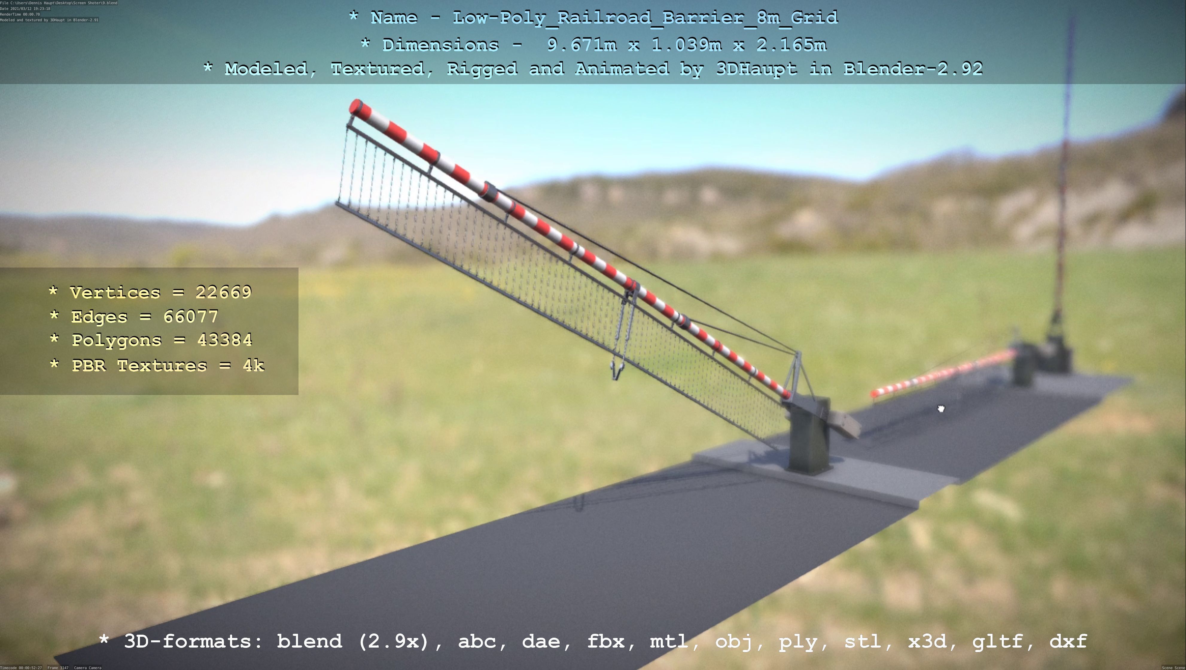 Low-Poly Railroad Barrier 8m Protective Grid Low-poly 3D model_50