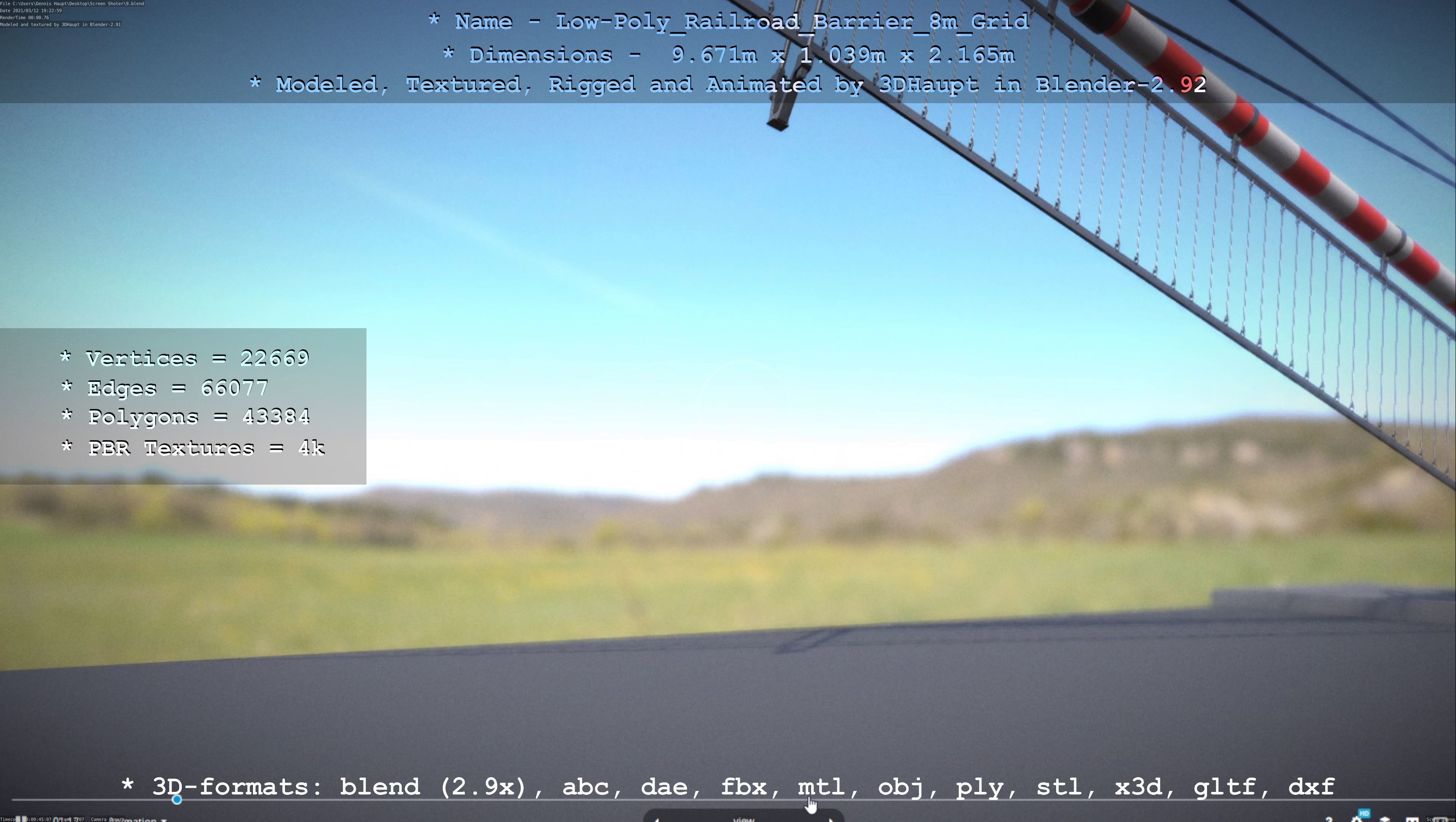 Low-Poly Railroad Barrier 8m Protective Grid Low-poly 3D model_36