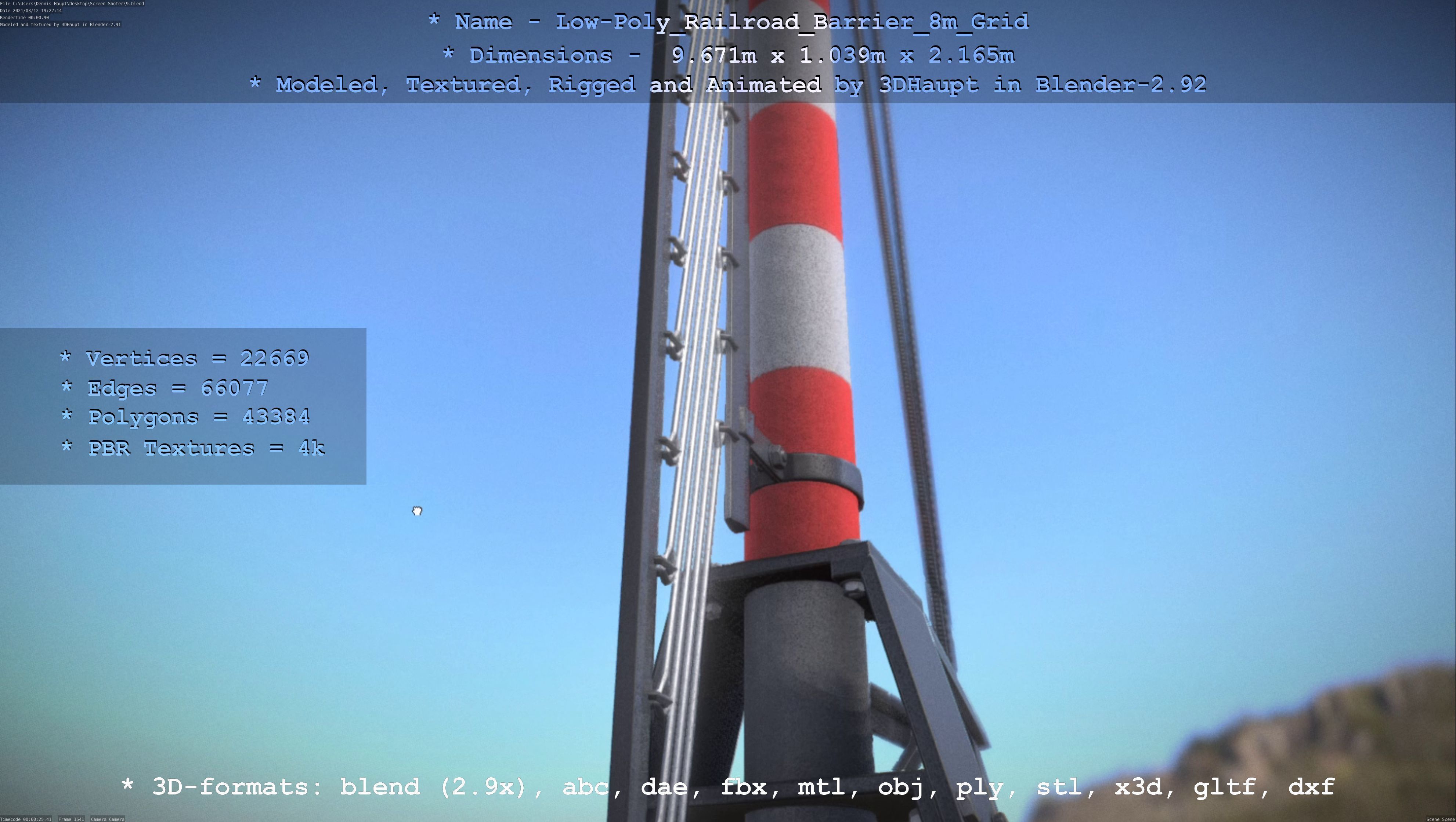 Low-Poly Railroad Barrier 8m Protective Grid Low-poly 3D model_93