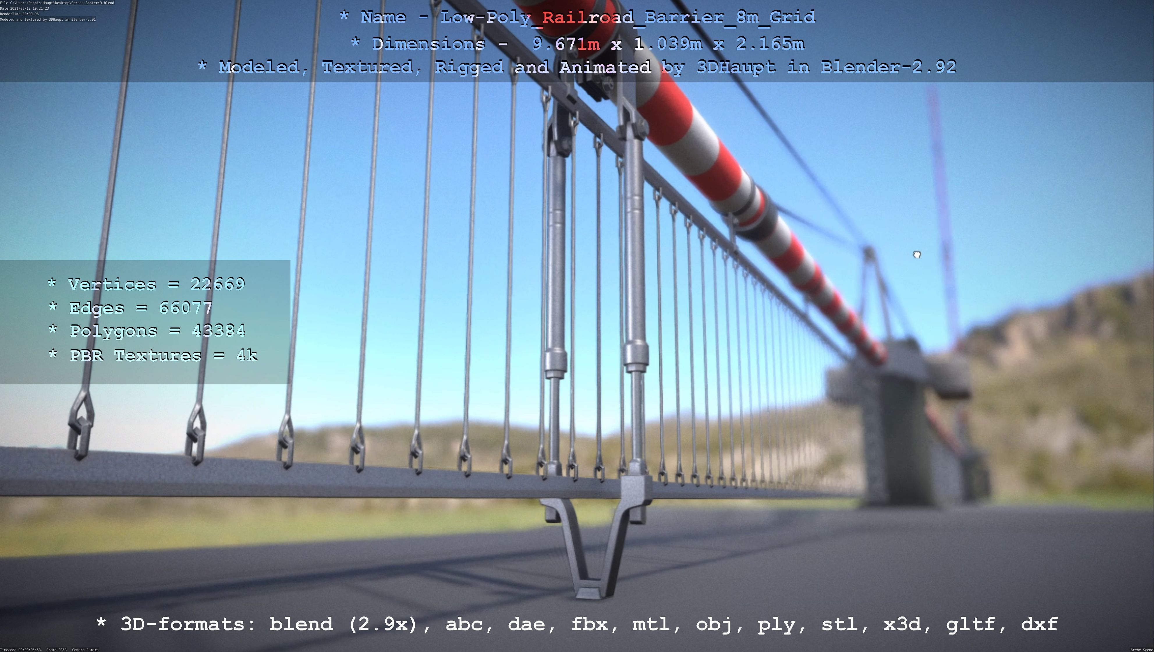 Low-Poly Railroad Barrier 8m Protective Grid Low-poly 3D model_13