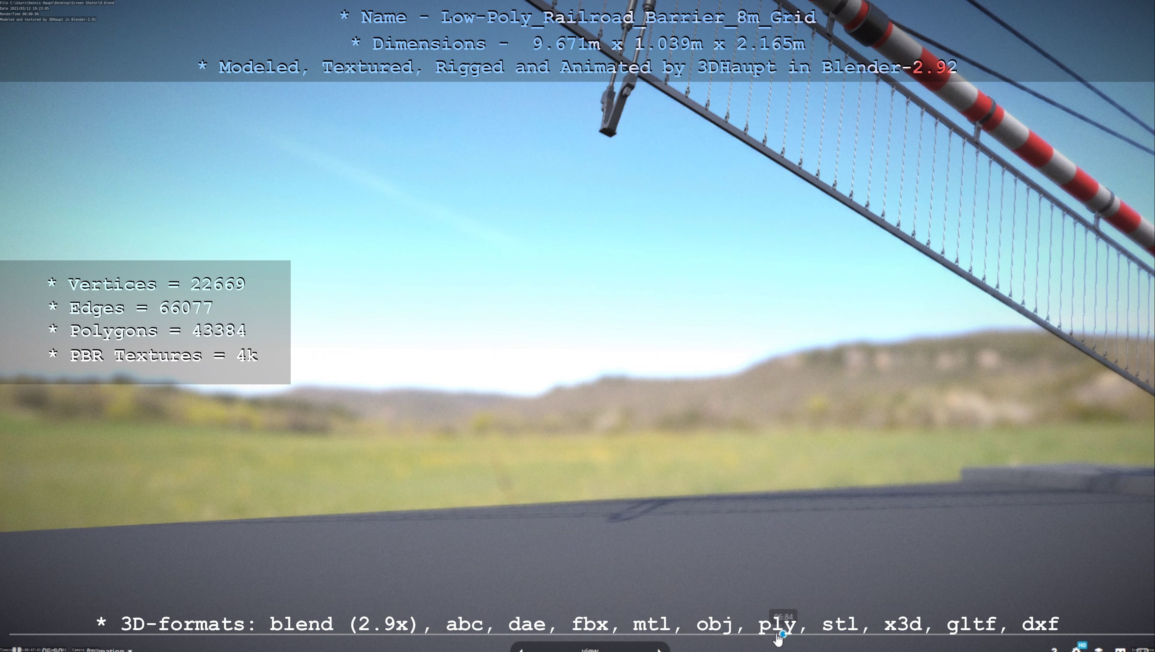 Low-Poly Railroad Barrier 8m Protective Grid Low-poly 3D model_41