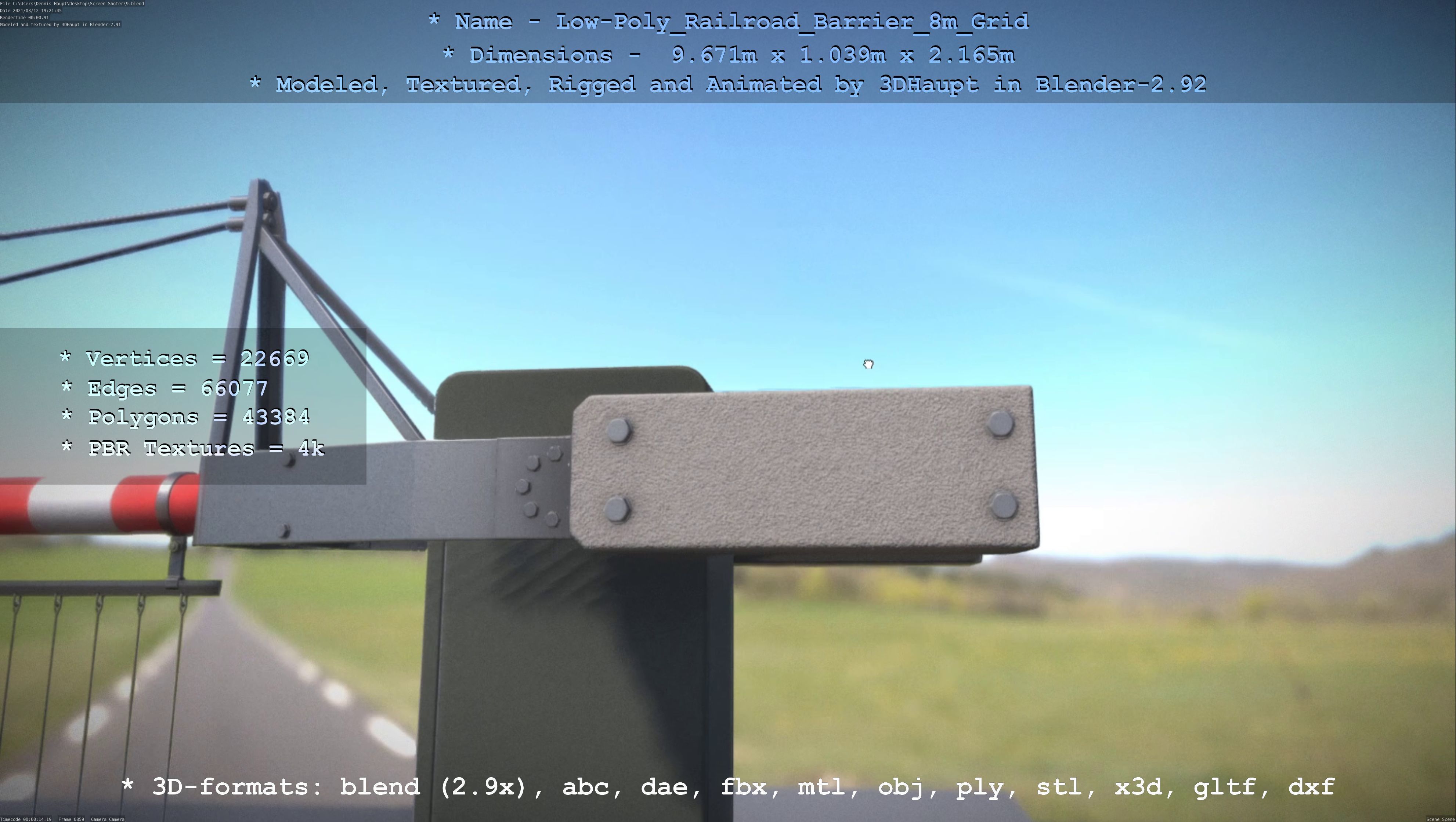 Low-Poly Railroad Barrier 8m Protective Grid Low-poly 3D model_29