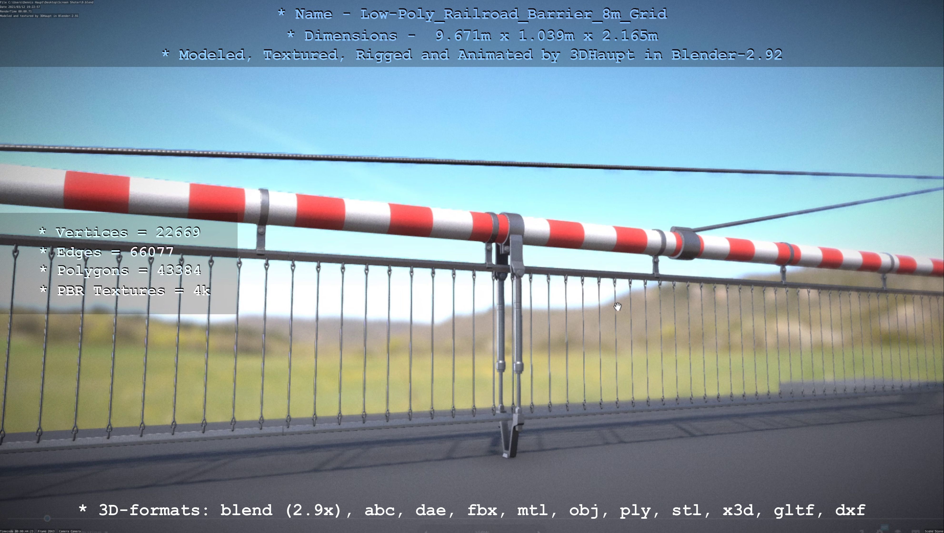 Low-Poly Railroad Barrier 8m Protective Grid Low-poly 3D model_34