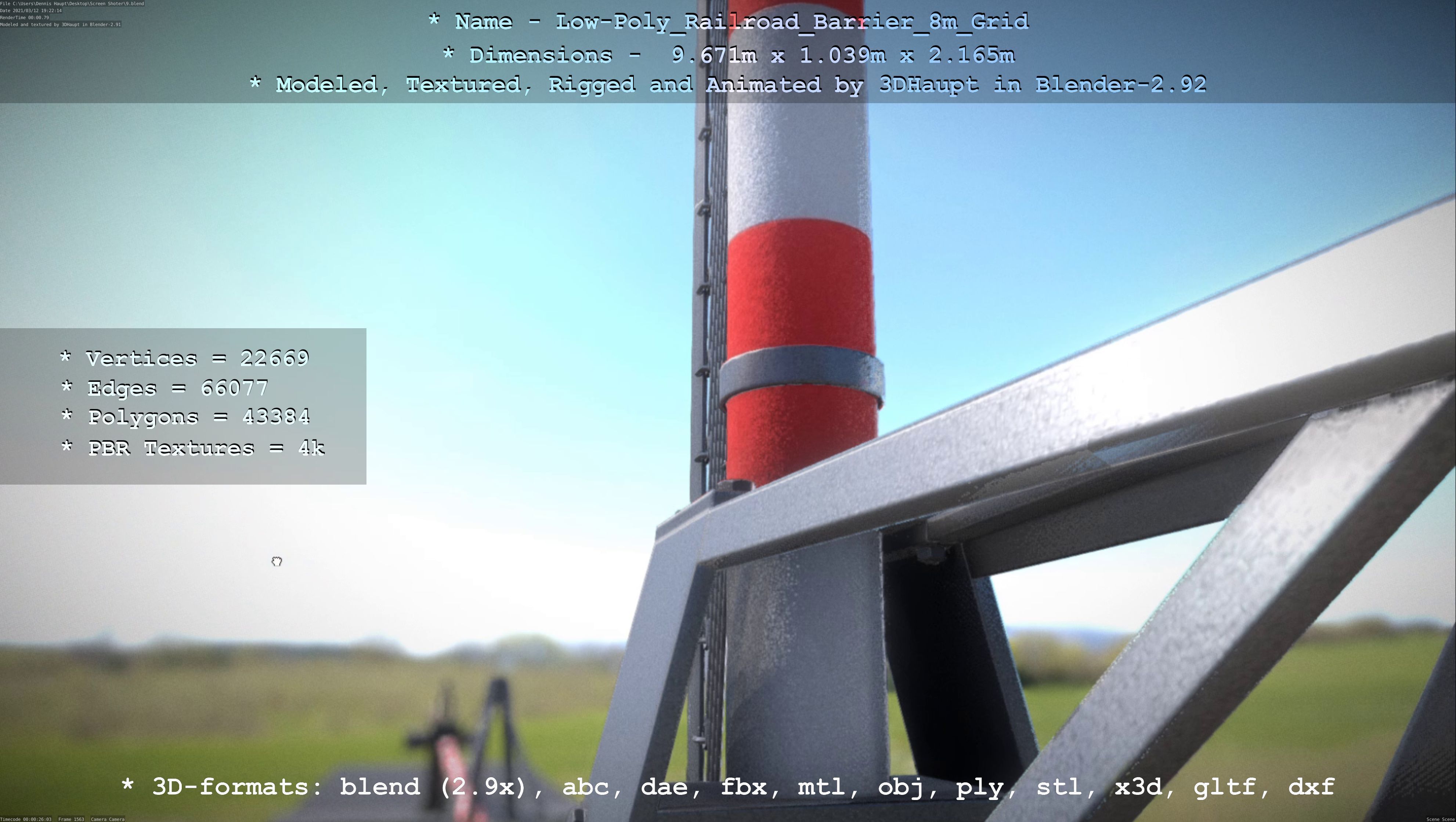 Low-Poly Railroad Barrier 8m Protective Grid Low-poly 3D model_11