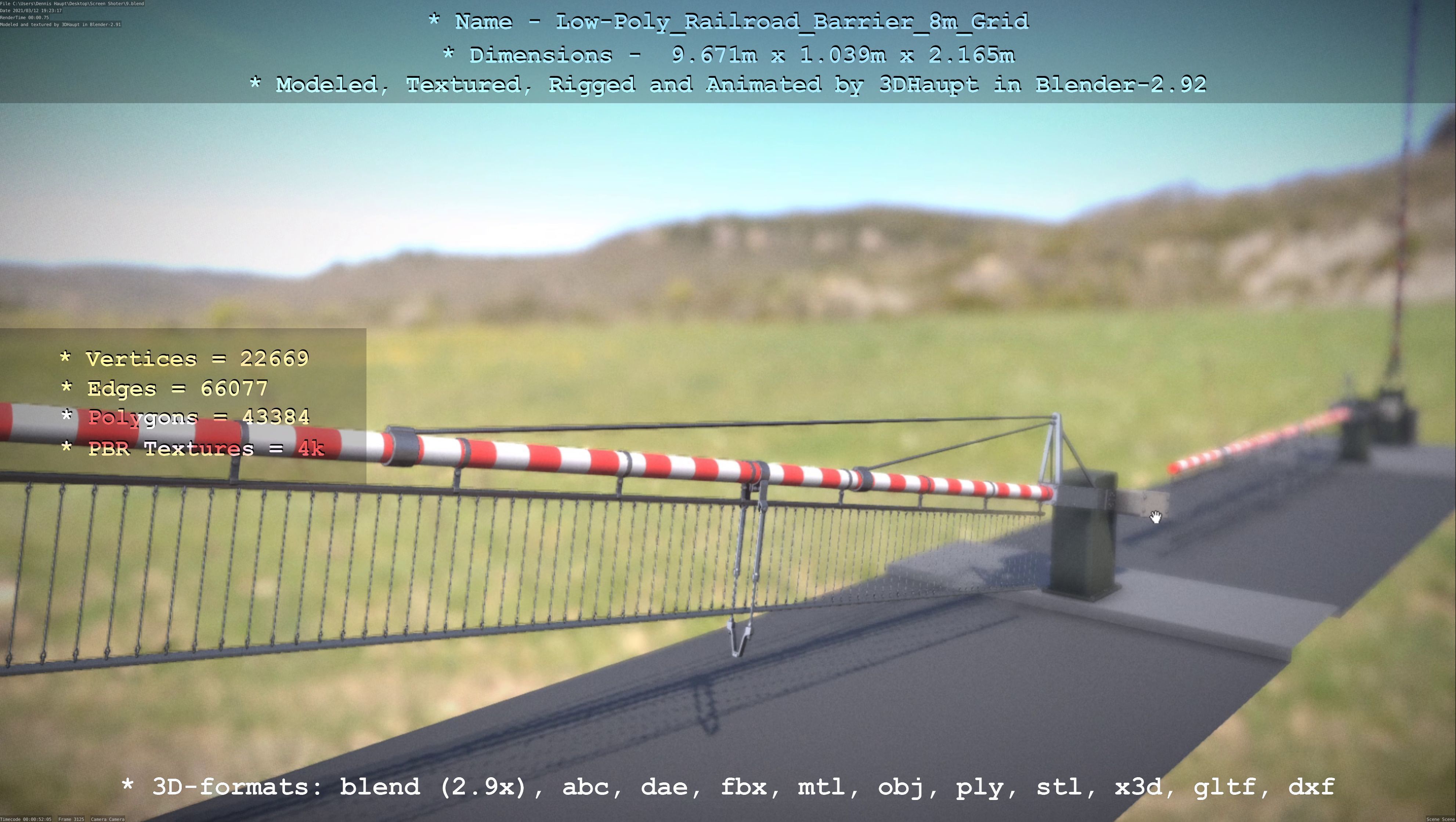 Low-Poly Railroad Barrier 8m Protective Grid Low-poly 3D model_49