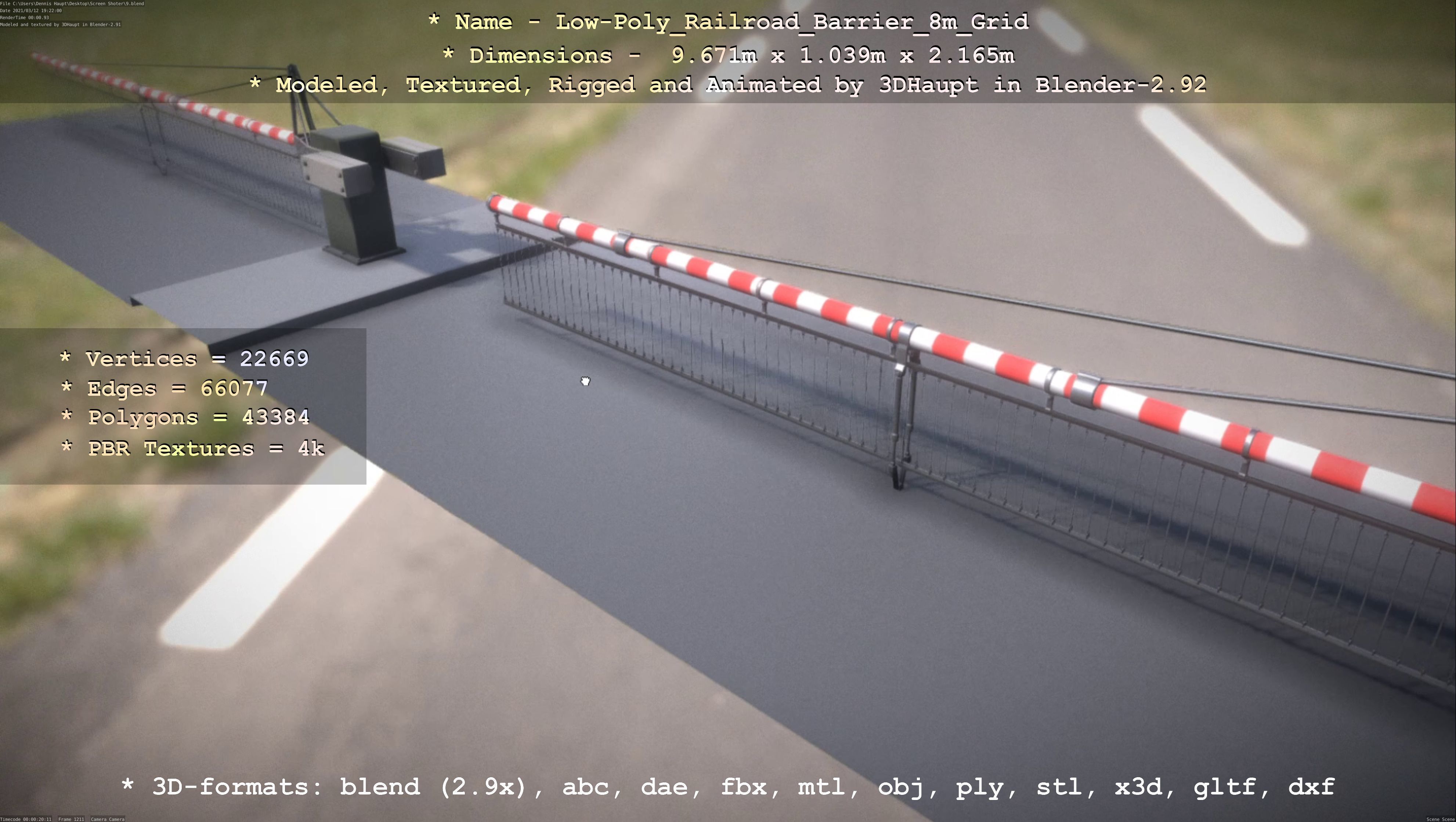 Low-Poly Railroad Barrier 8m Protective Grid Low-poly 3D model_84