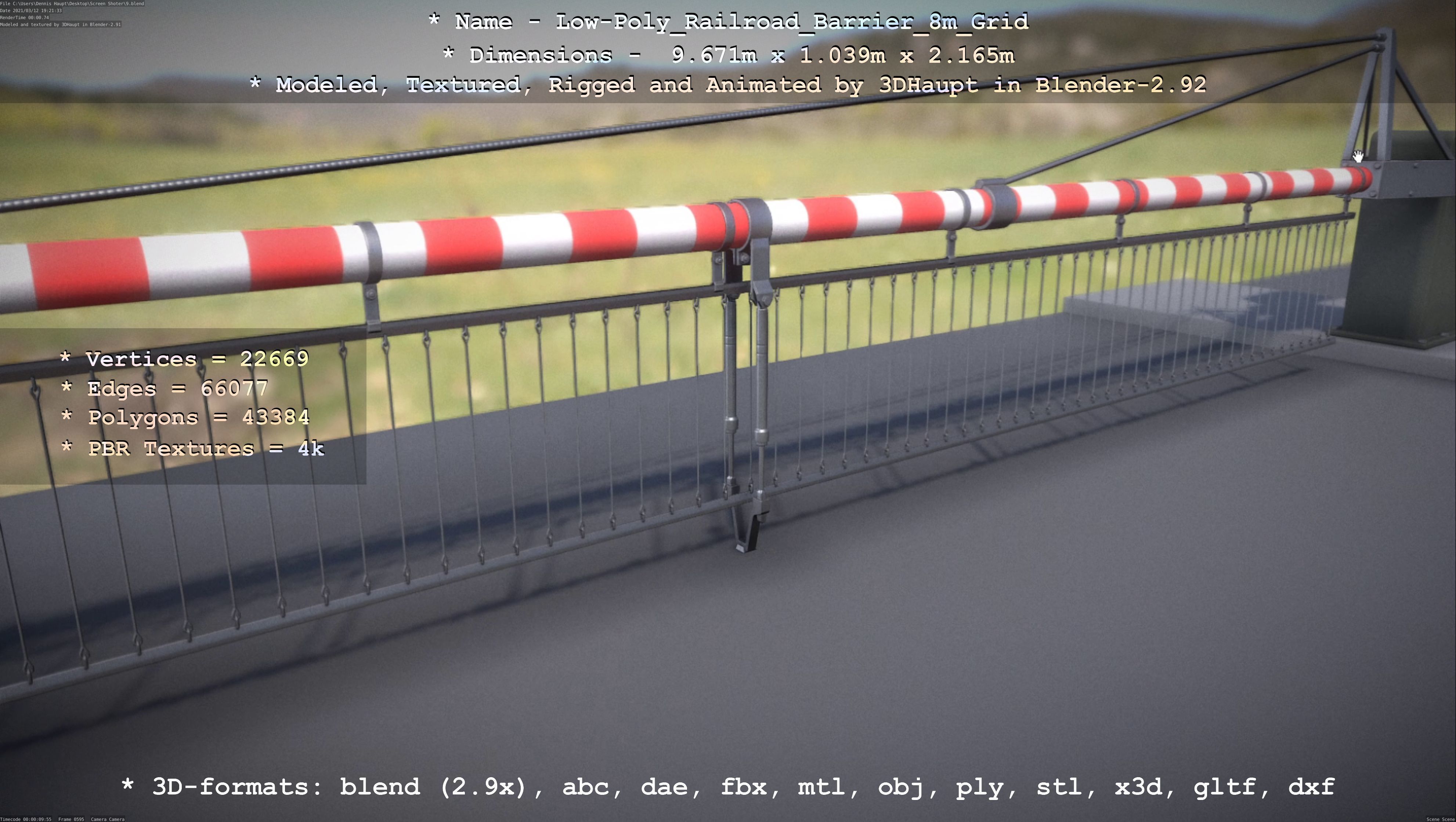 Low-Poly Railroad Barrier 8m Protective Grid Low-poly 3D model_71