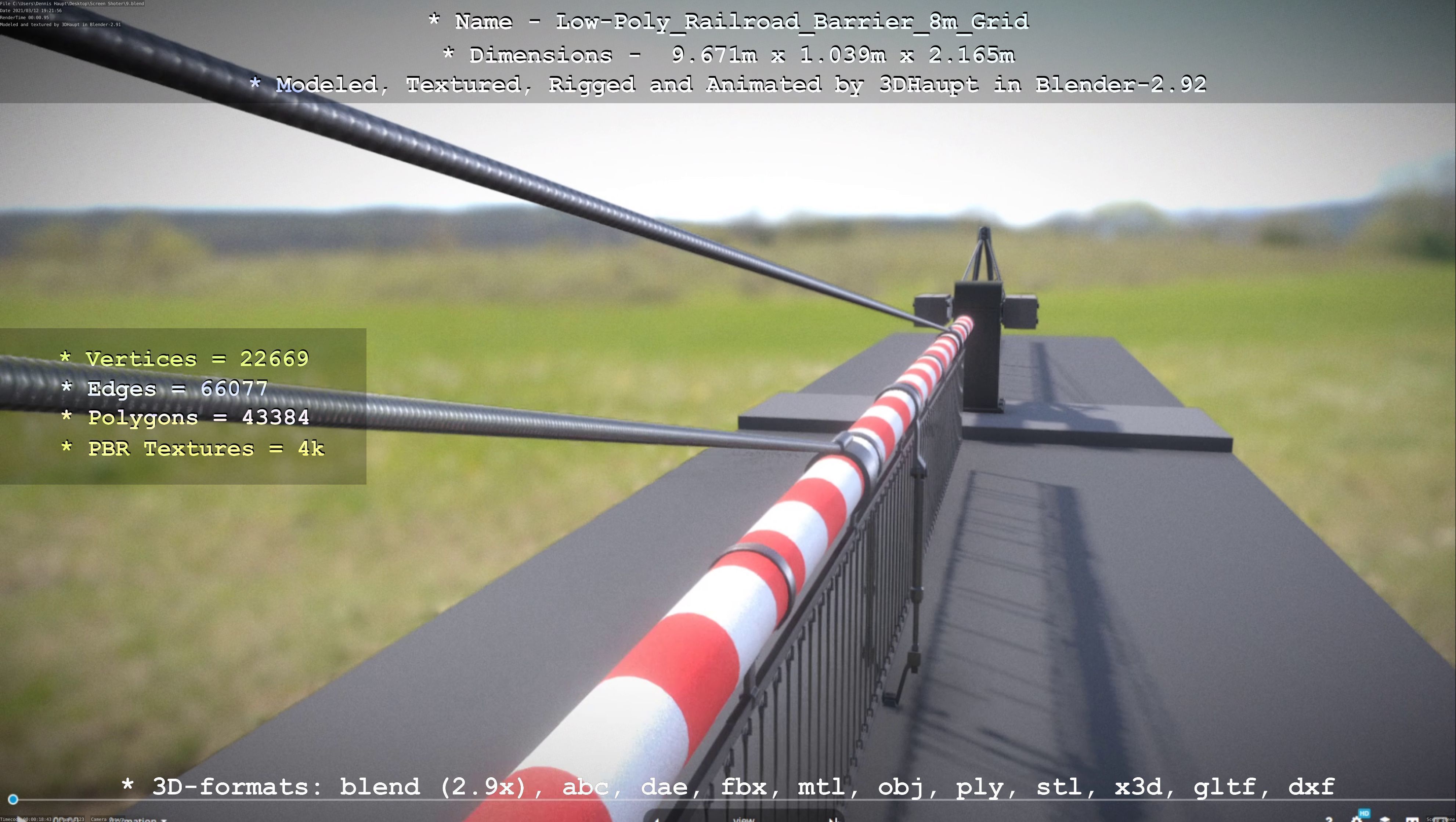 Low-Poly Railroad Barrier 8m Protective Grid Low-poly 3D model_83