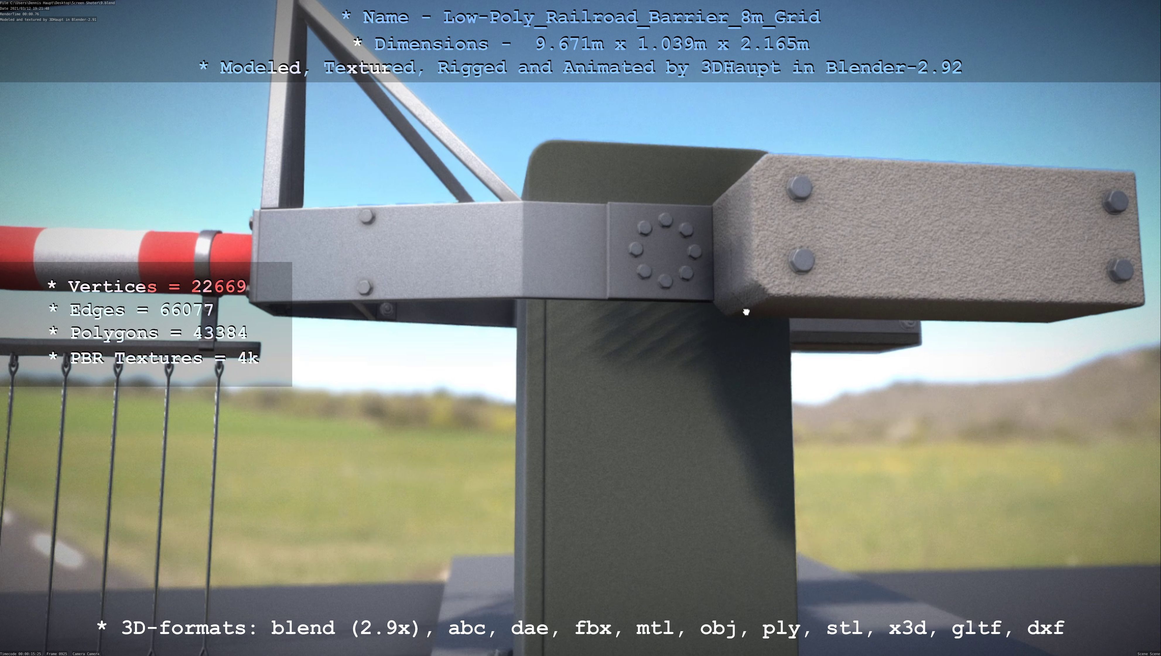 Low-Poly Railroad Barrier 8m Protective Grid Low-poly 3D model_78