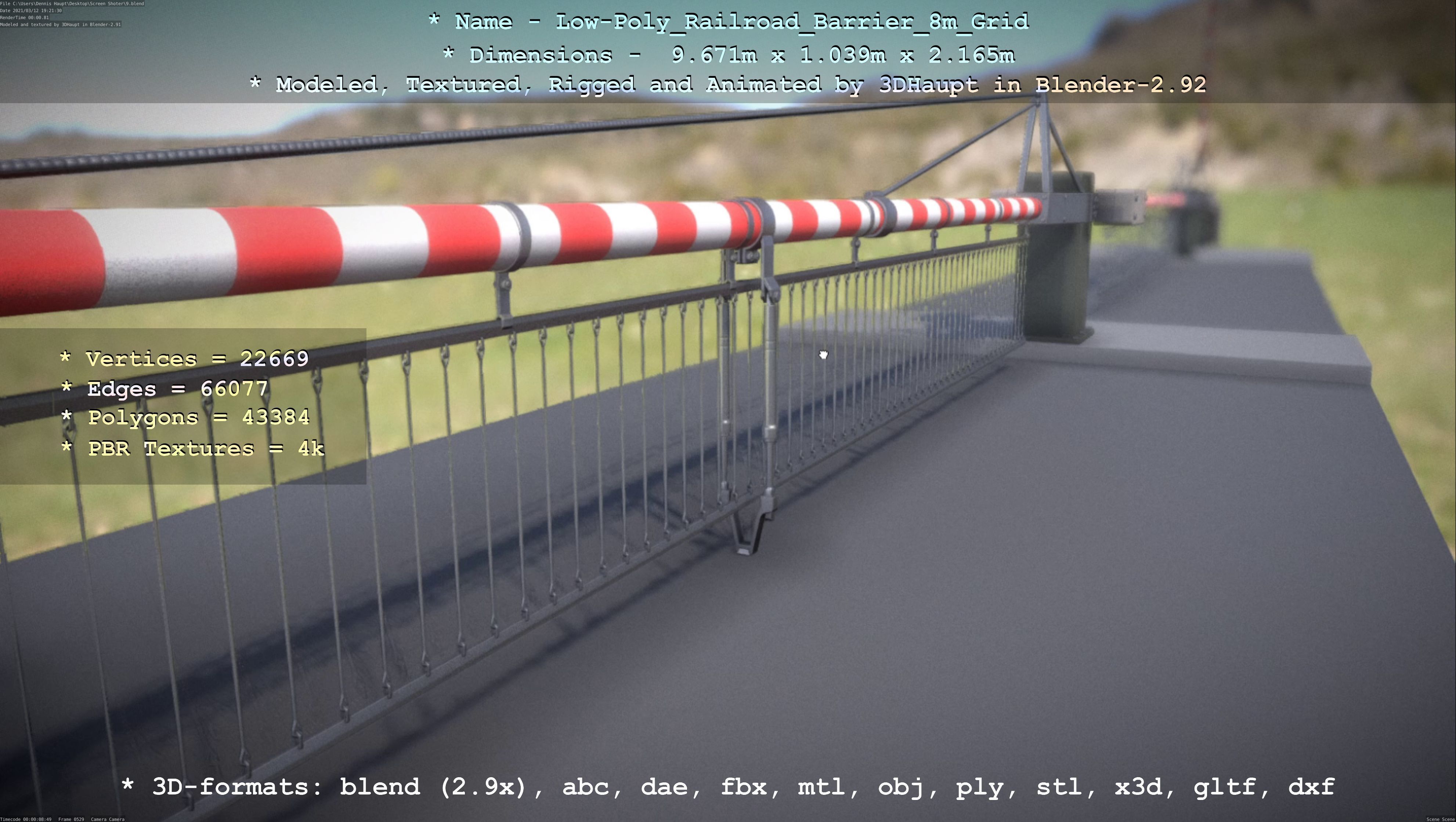 Low-Poly Railroad Barrier 8m Protective Grid Low-poly 3D model_68