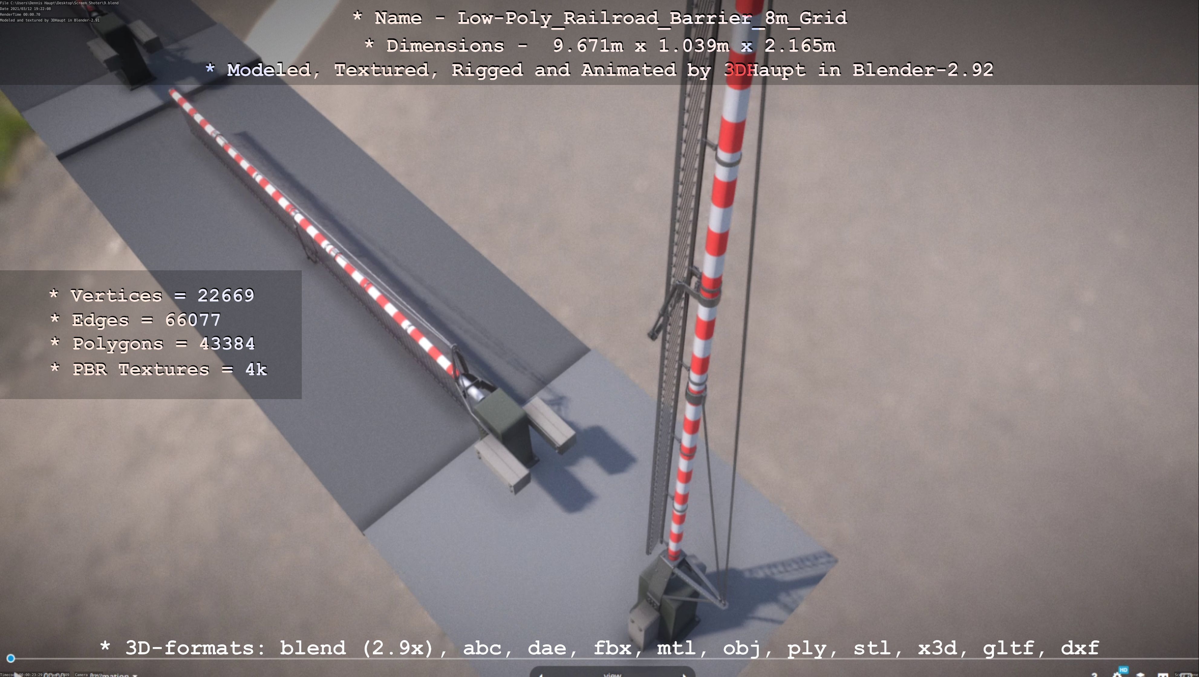 Low-Poly Railroad Barrier 8m Protective Grid Low-poly 3D model_91