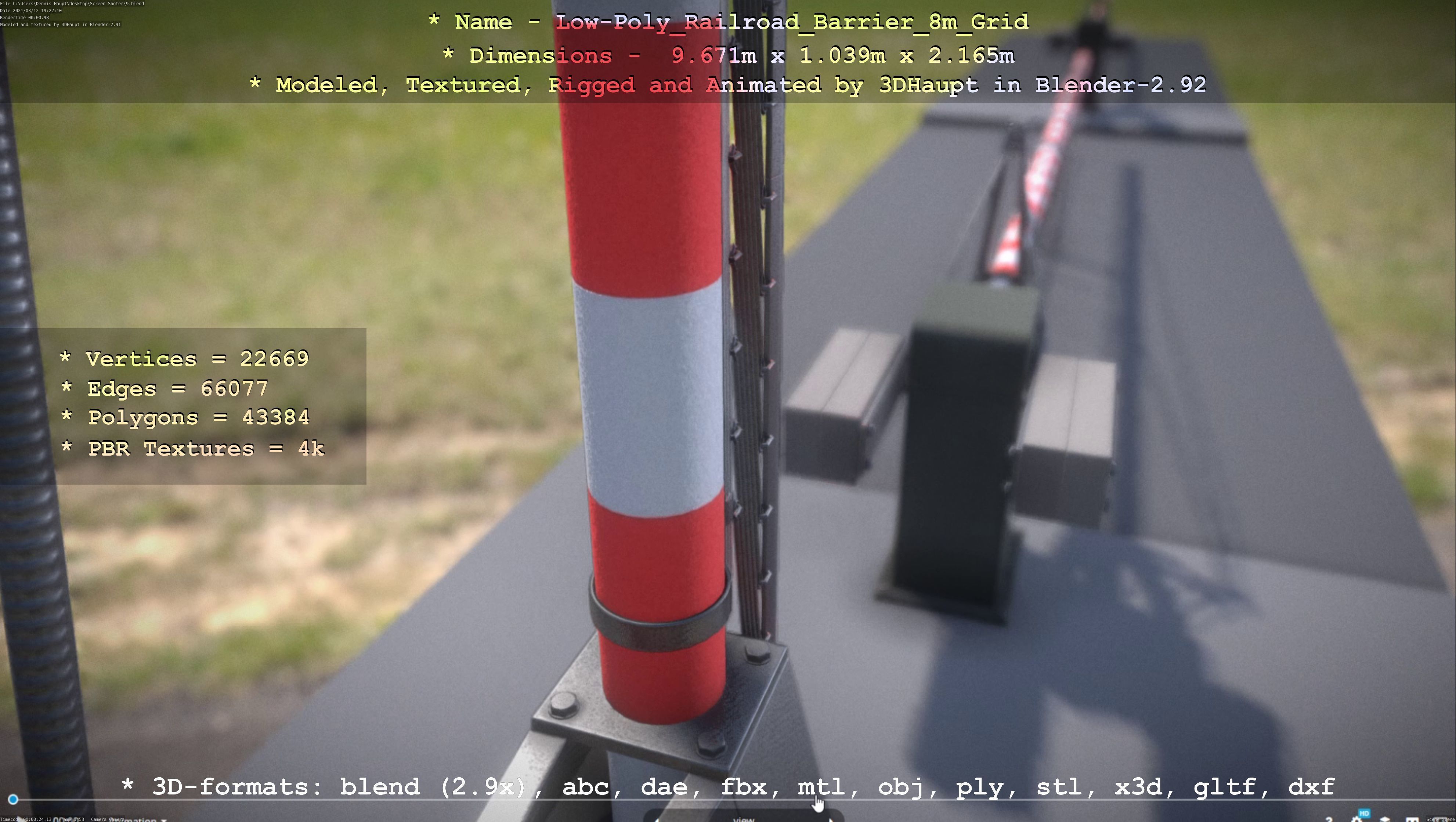 Low-Poly Railroad Barrier 8m Protective Grid Low-poly 3D model_92