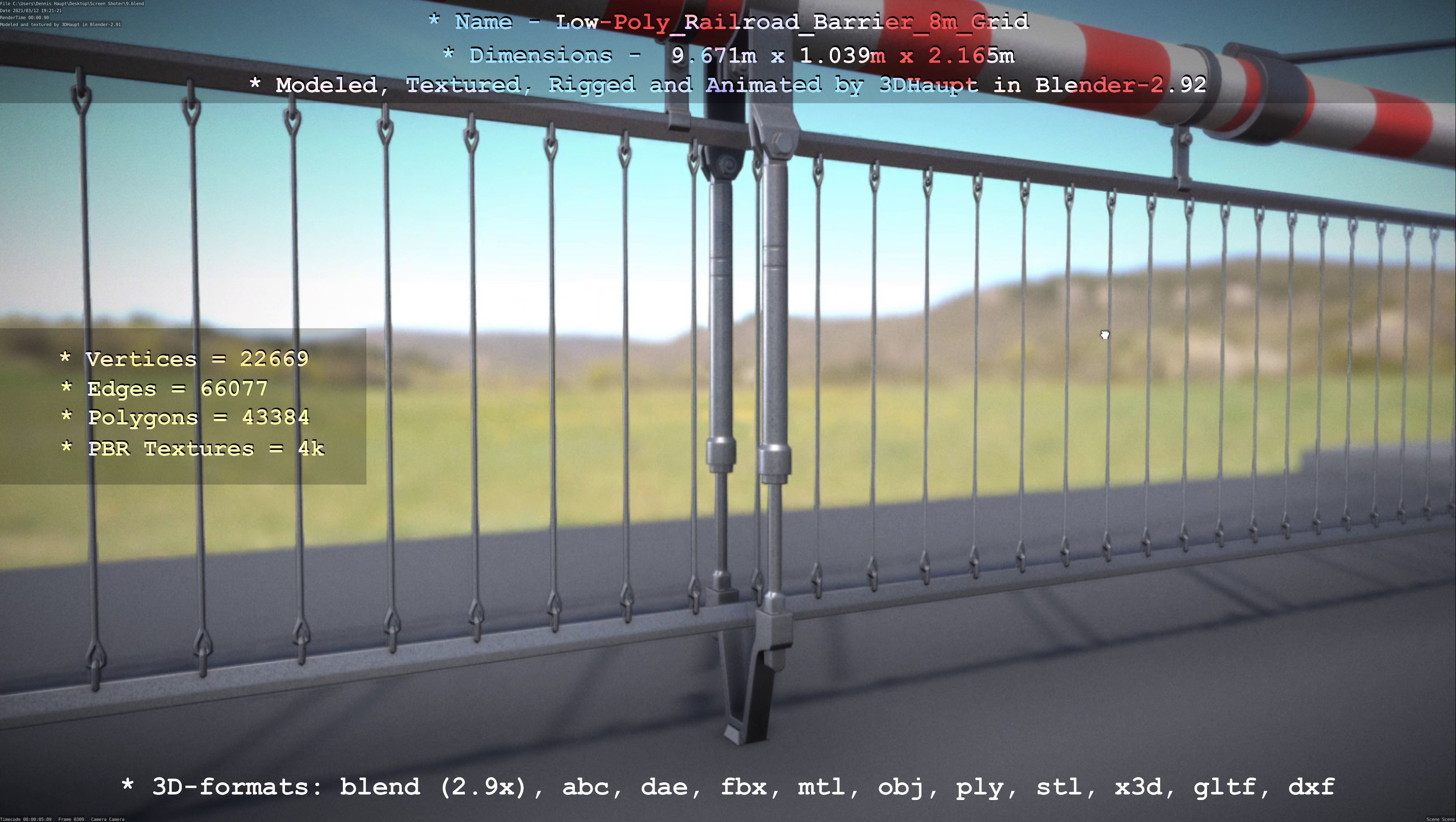 Low-Poly Railroad Barrier 8m Protective Grid Low-poly 3D model_2