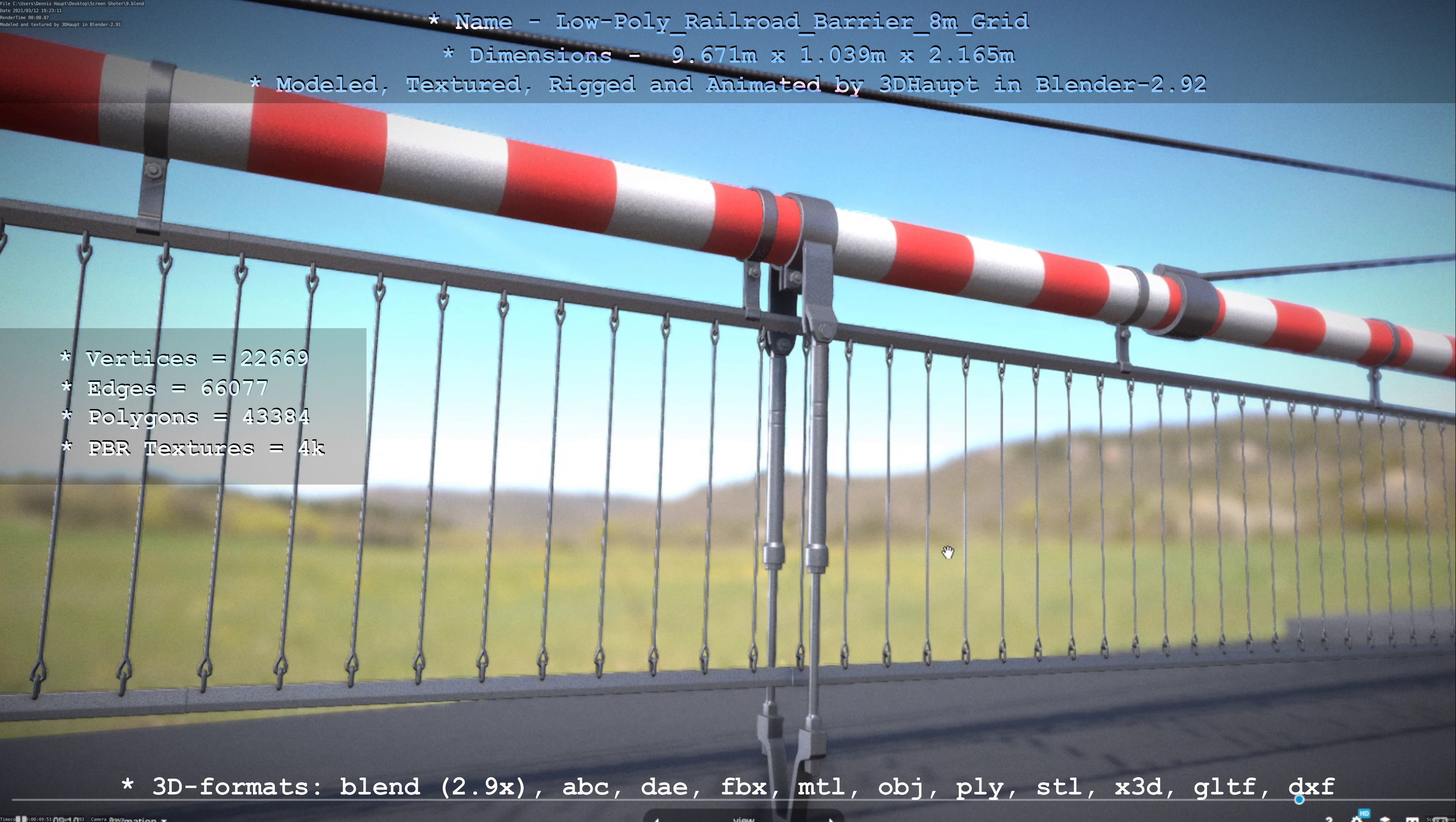 Low-Poly Railroad Barrier 8m Protective Grid Low-poly 3D model_45