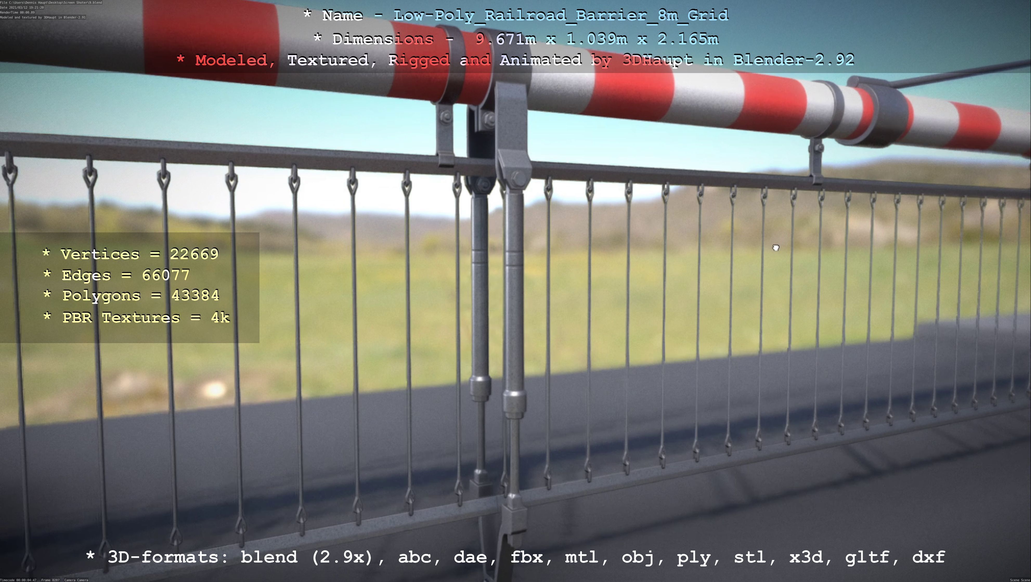 Low-Poly Railroad Barrier 8m Protective Grid Low-poly 3D model_63