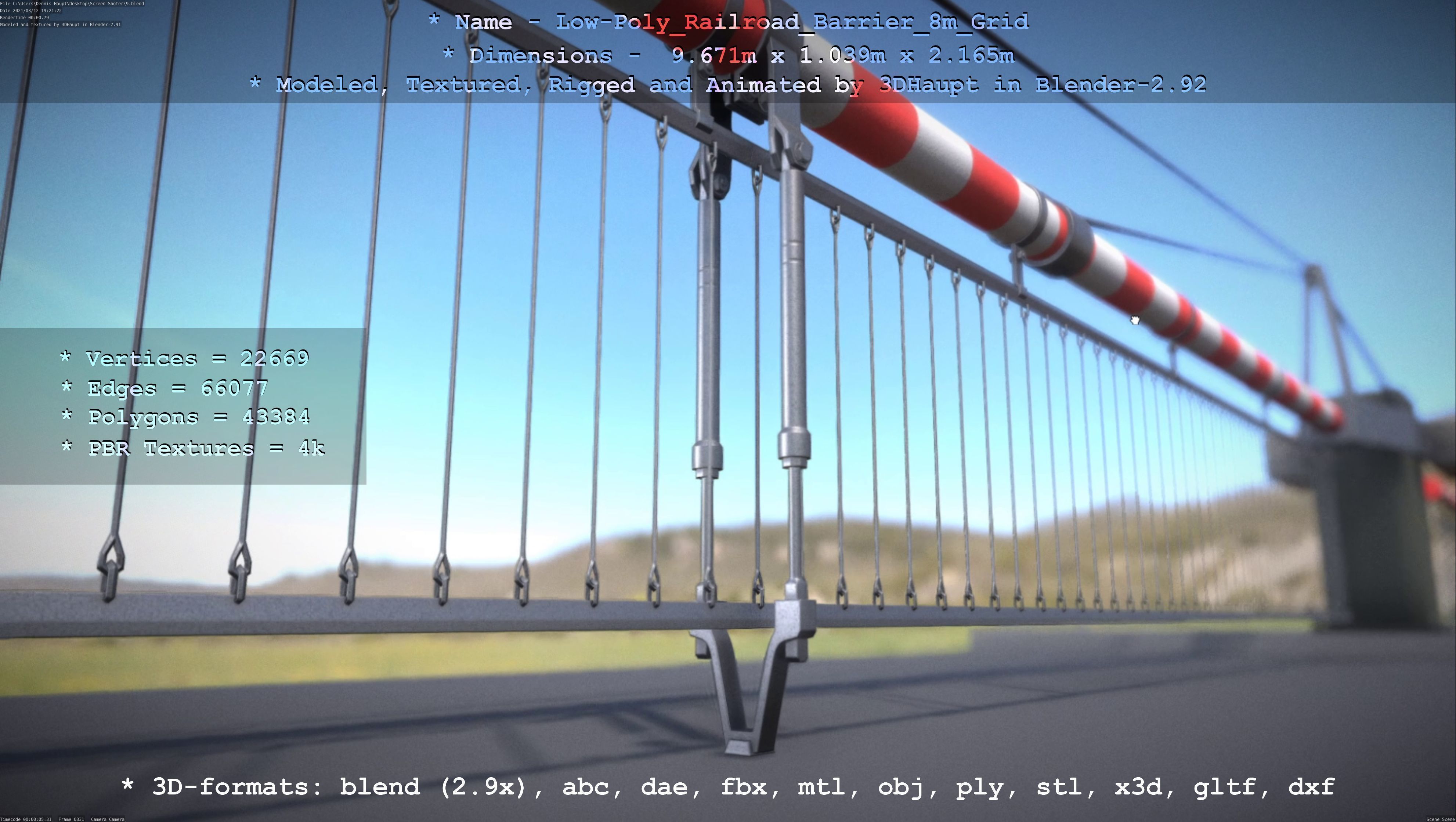 Low-Poly Railroad Barrier 8m Protective Grid Low-poly 3D model_65