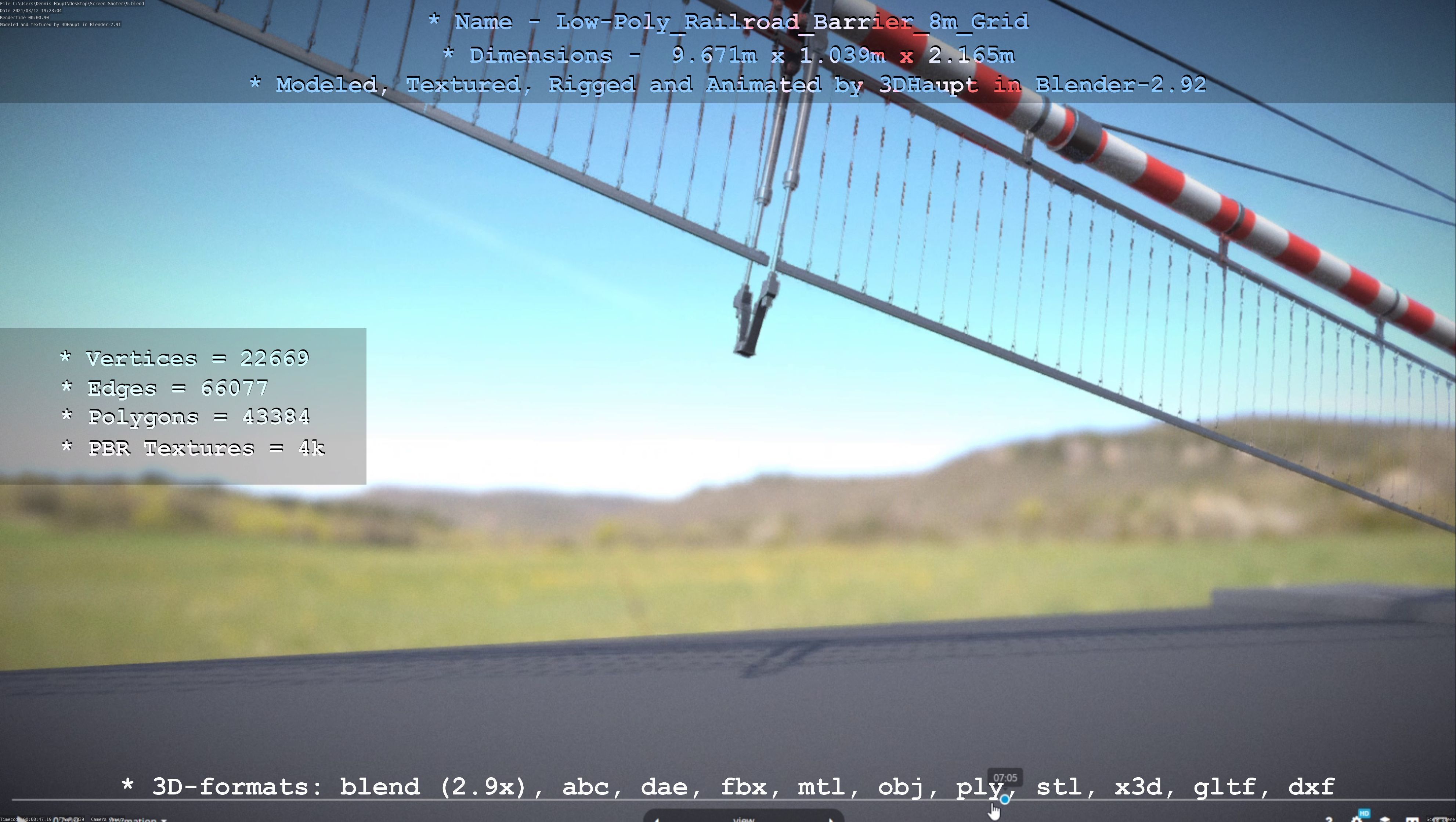 Low-Poly Railroad Barrier 8m Protective Grid Low-poly 3D model_40