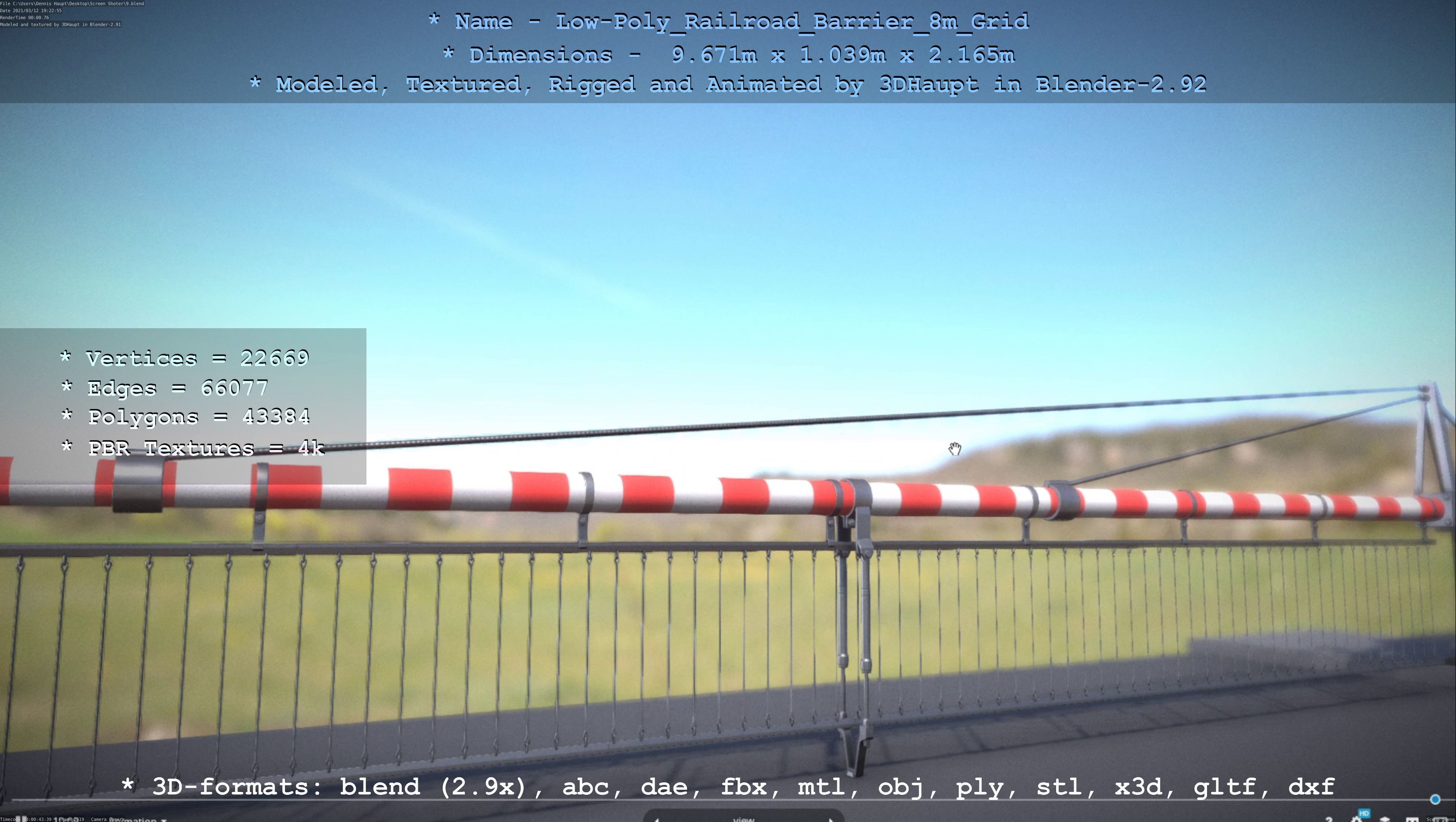 Low-Poly Railroad Barrier 8m Protective Grid Low-poly 3D model_32