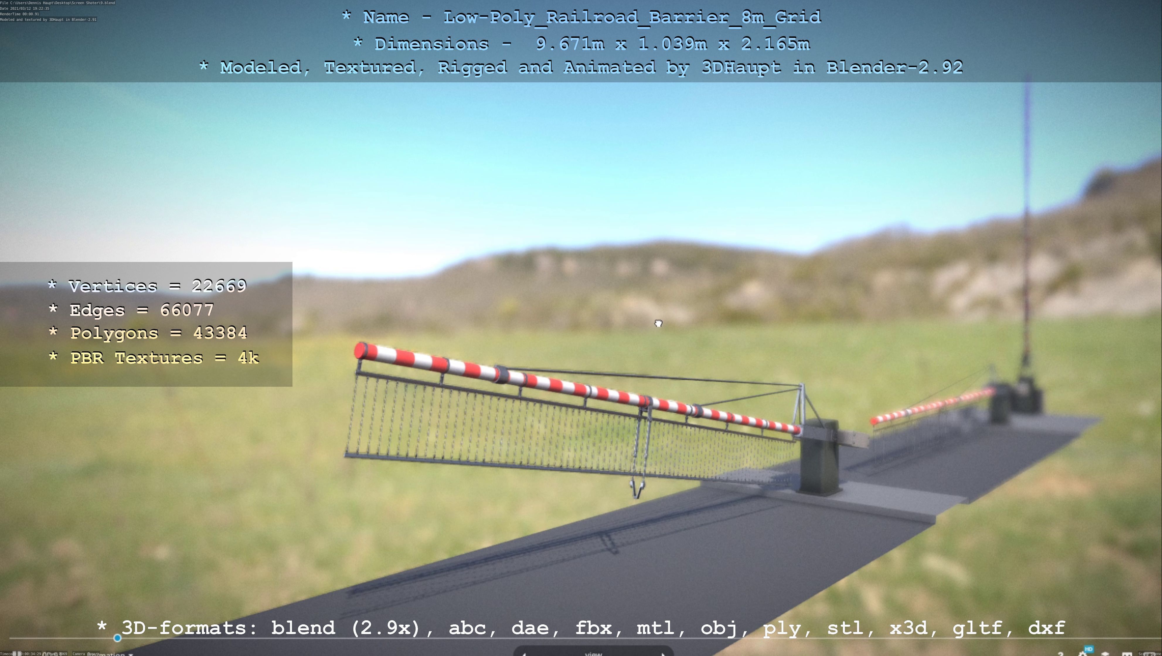 Low-Poly Railroad Barrier 8m Protective Grid Low-poly 3D model_110