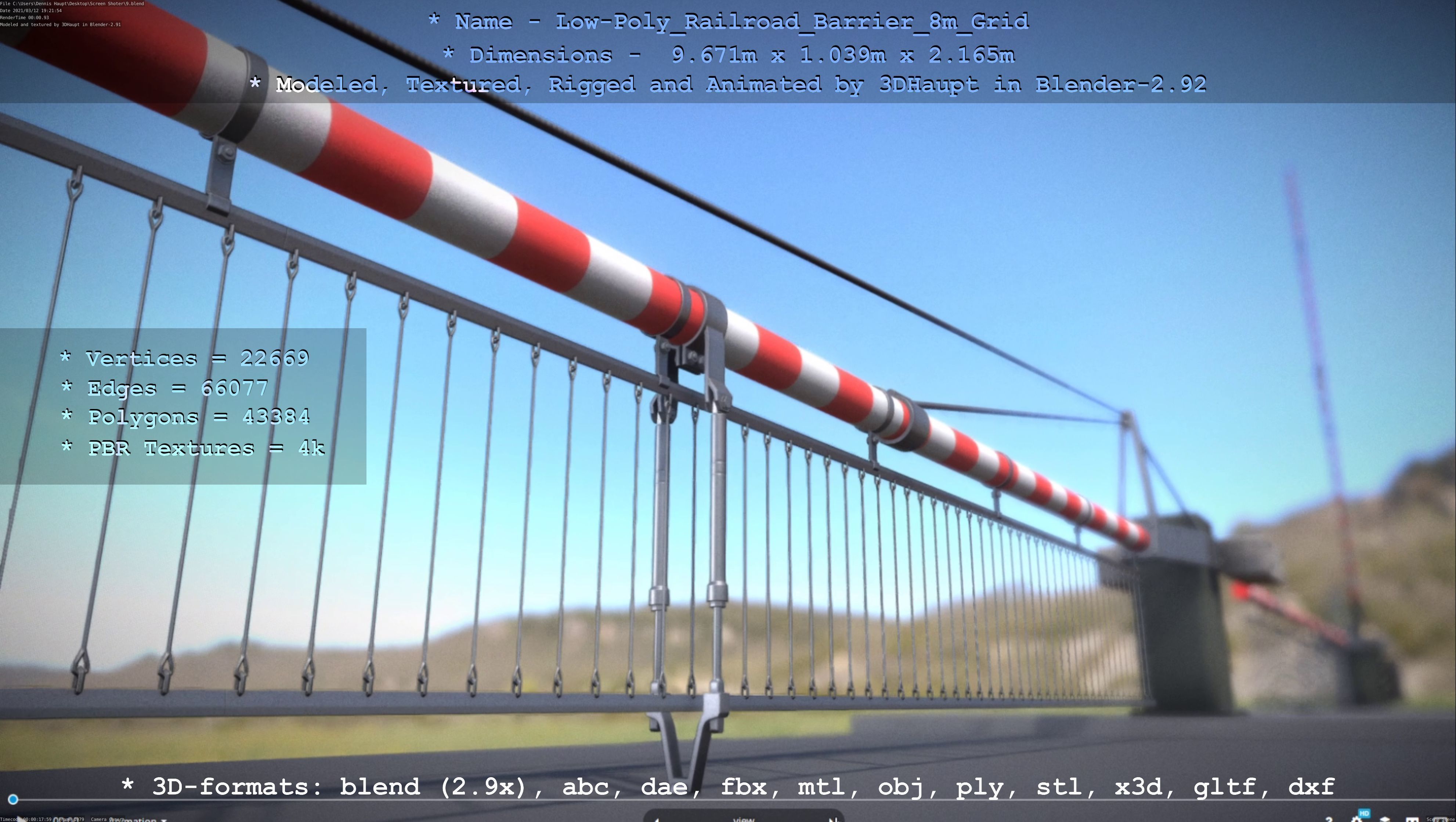 Low-Poly Railroad Barrier 8m Protective Grid Low-poly 3D model_5