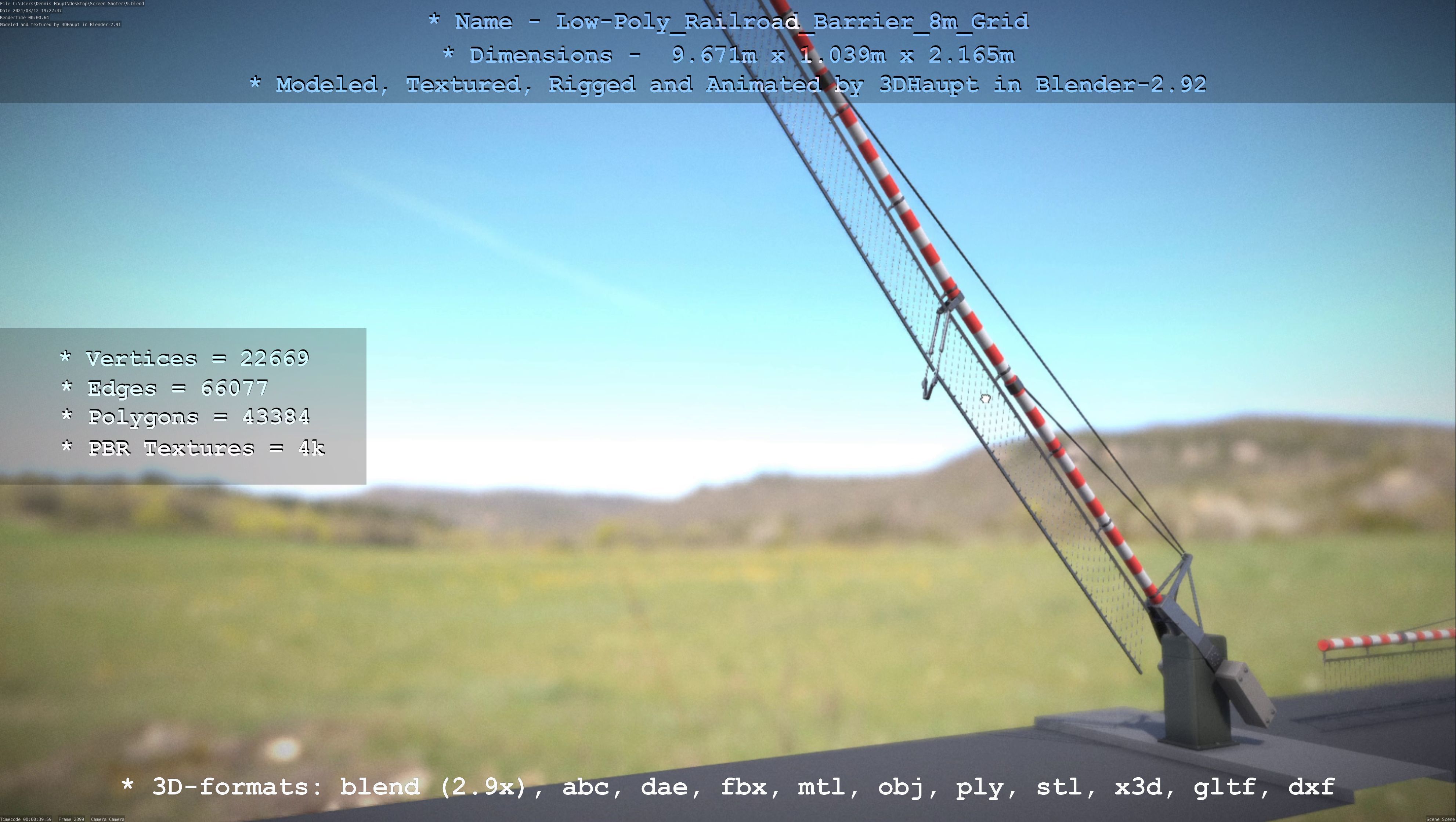 Low-Poly Railroad Barrier 8m Protective Grid Low-poly 3D model_75