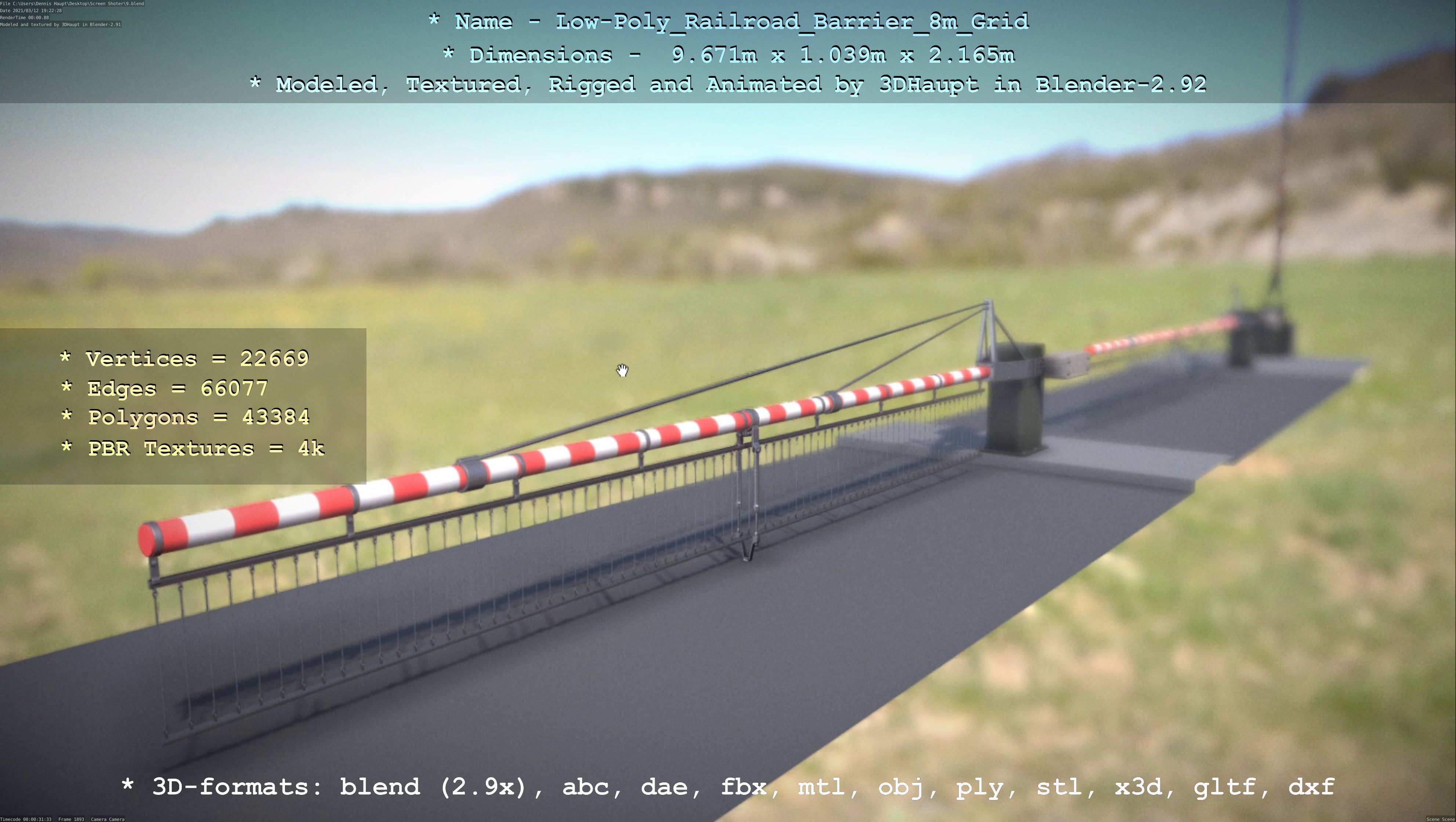 Low-Poly Railroad Barrier 8m Protective Grid Low-poly 3D model_106