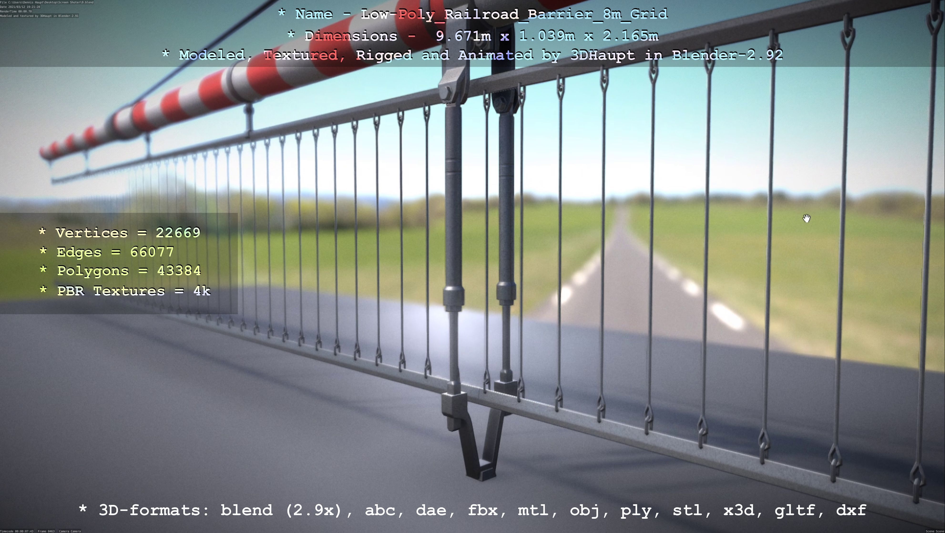 Low-Poly Railroad Barrier 8m Protective Grid Low-poly 3D model_67