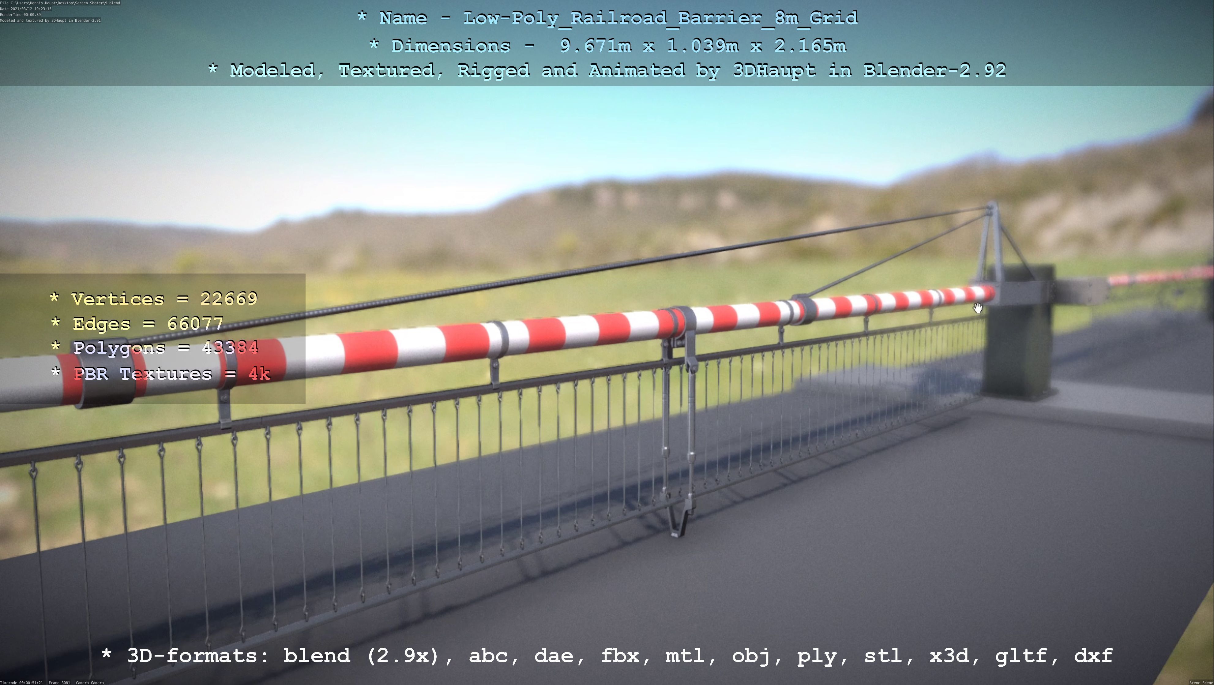 Low-Poly Railroad Barrier 8m Protective Grid Low-poly 3D model_47