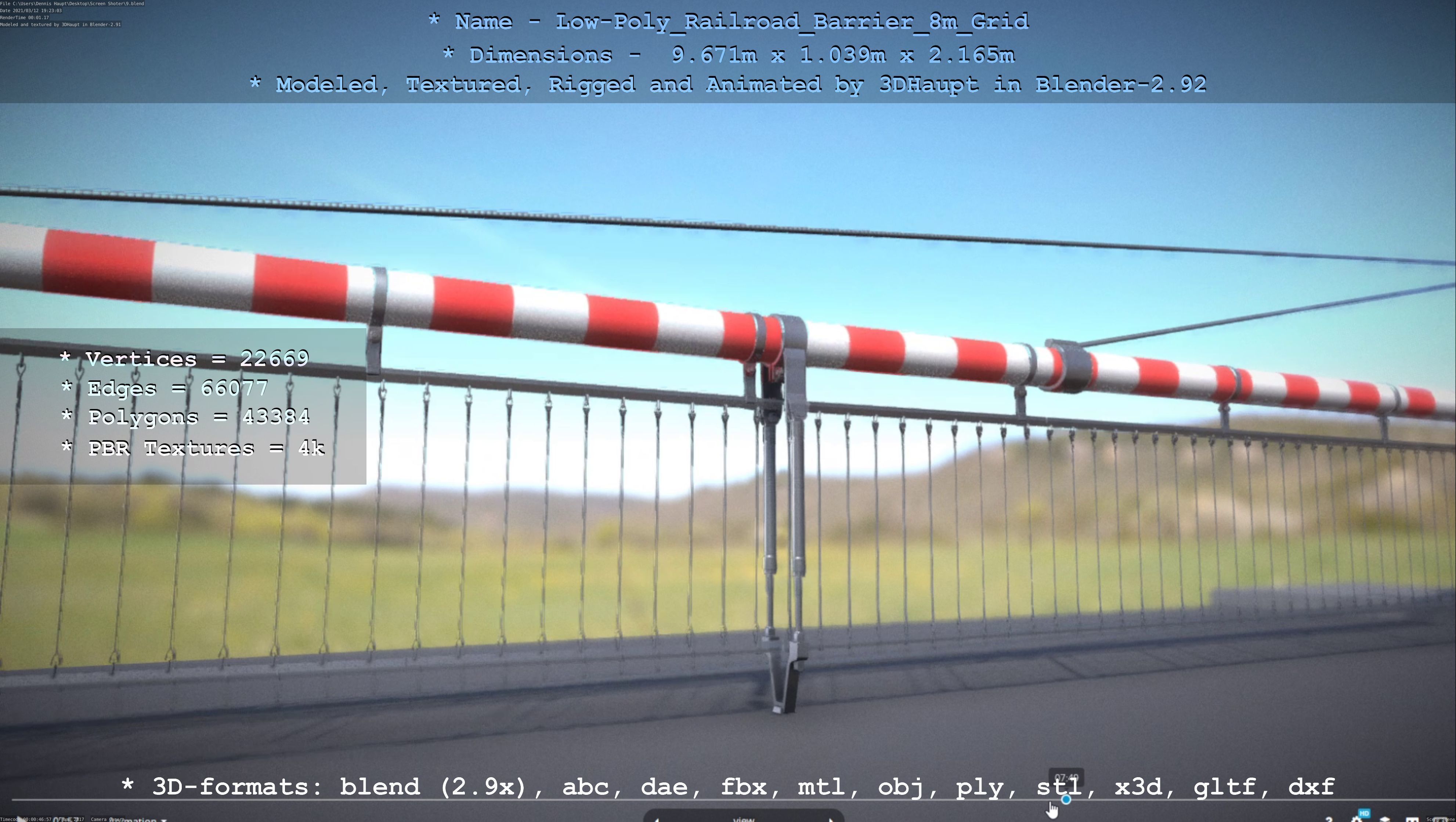 Low-Poly Railroad Barrier 8m Protective Grid Low-poly 3D model_39