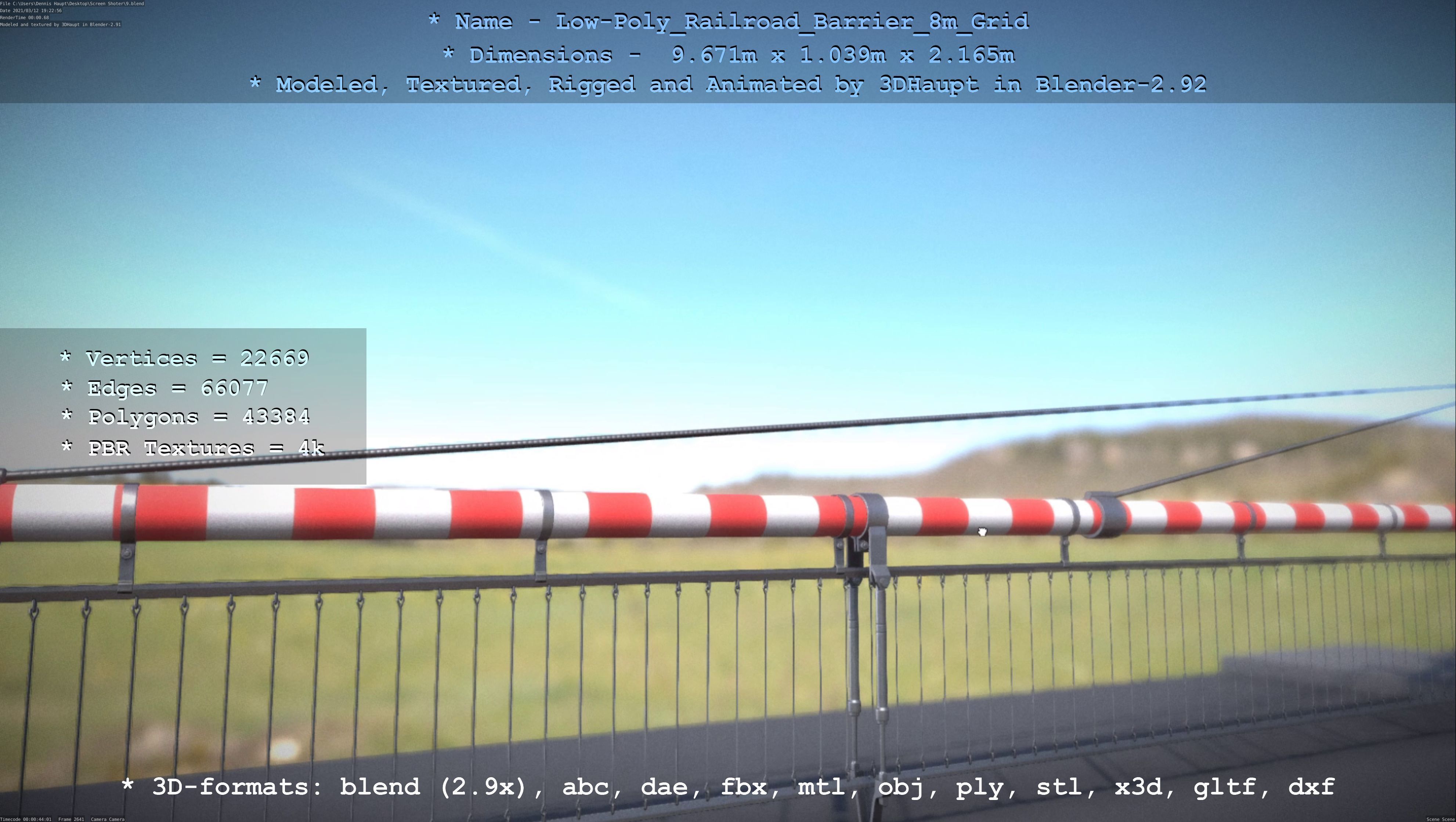 Low-Poly Railroad Barrier 8m Protective Grid Low-poly 3D model_33