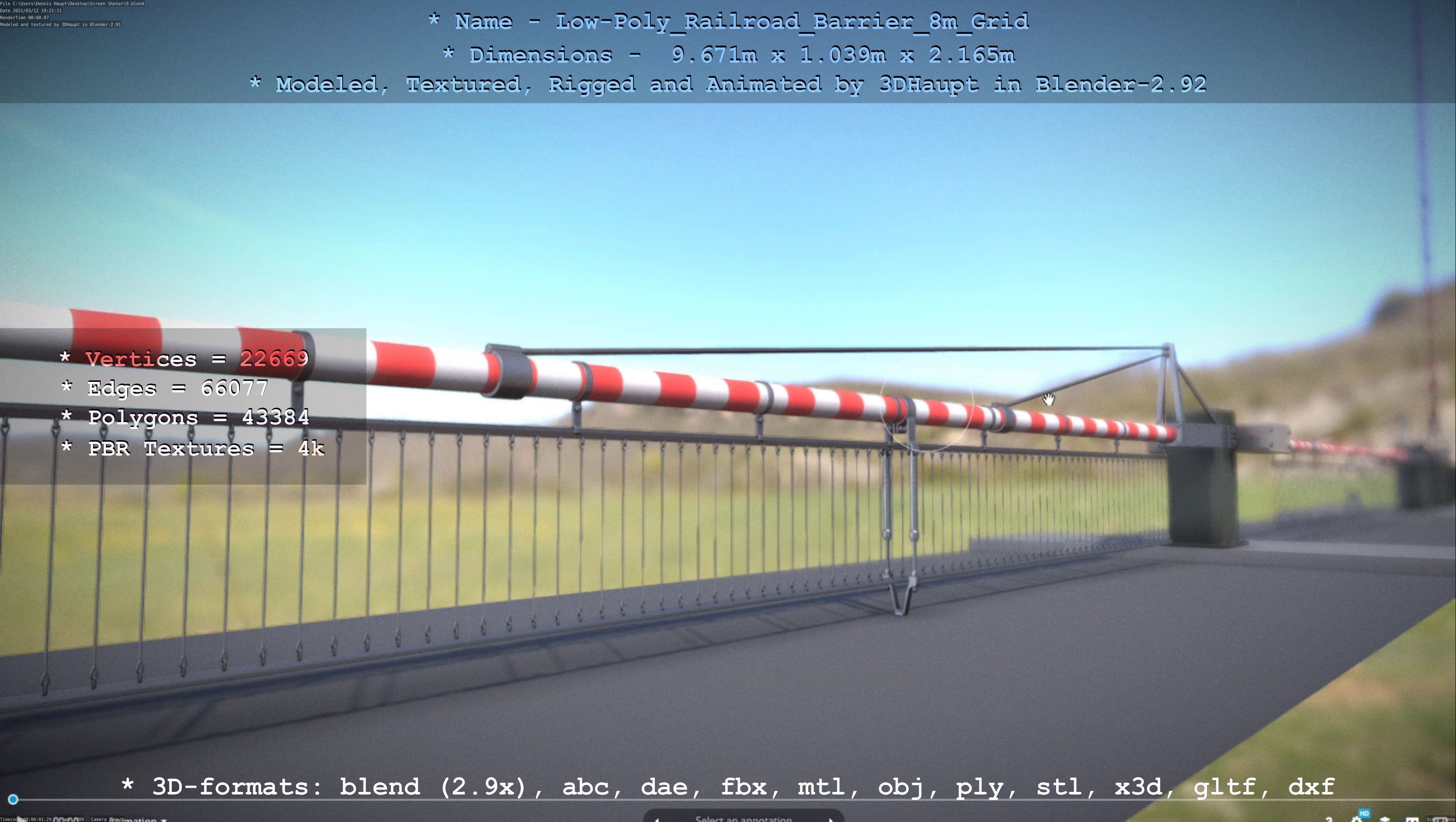 Low-Poly Railroad Barrier 8m Protective Grid Low-poly 3D model_58