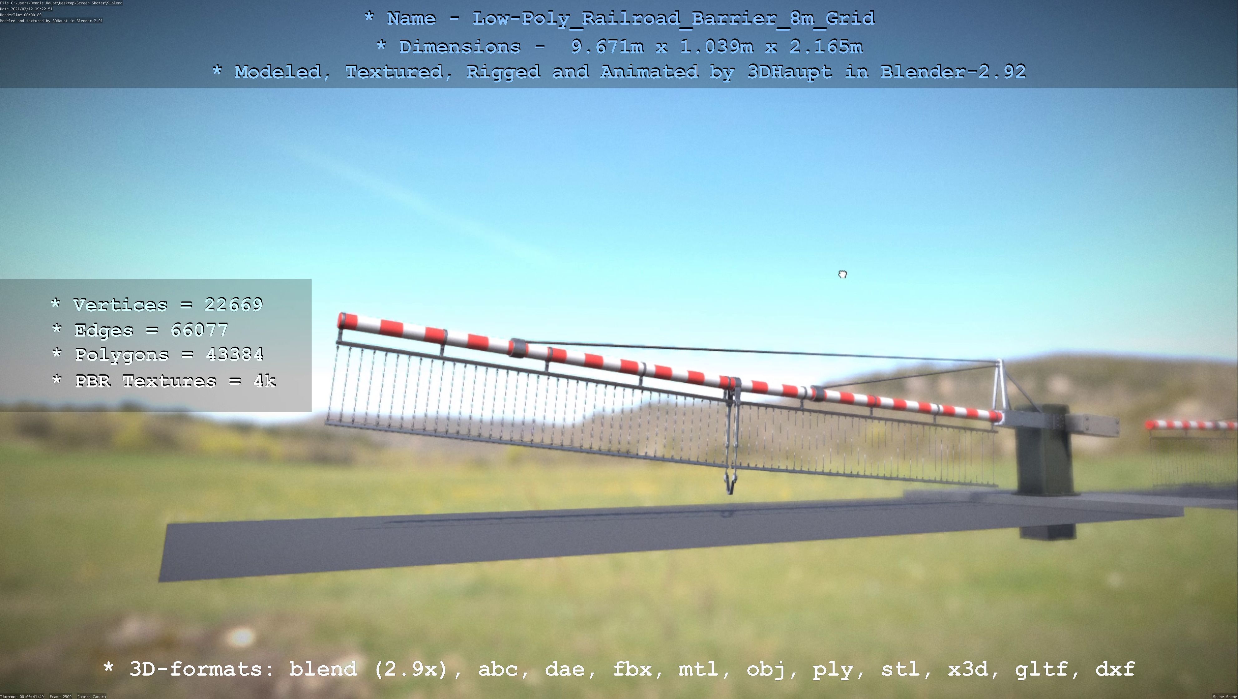 Low-Poly Railroad Barrier 8m Protective Grid Low-poly 3D model_97
