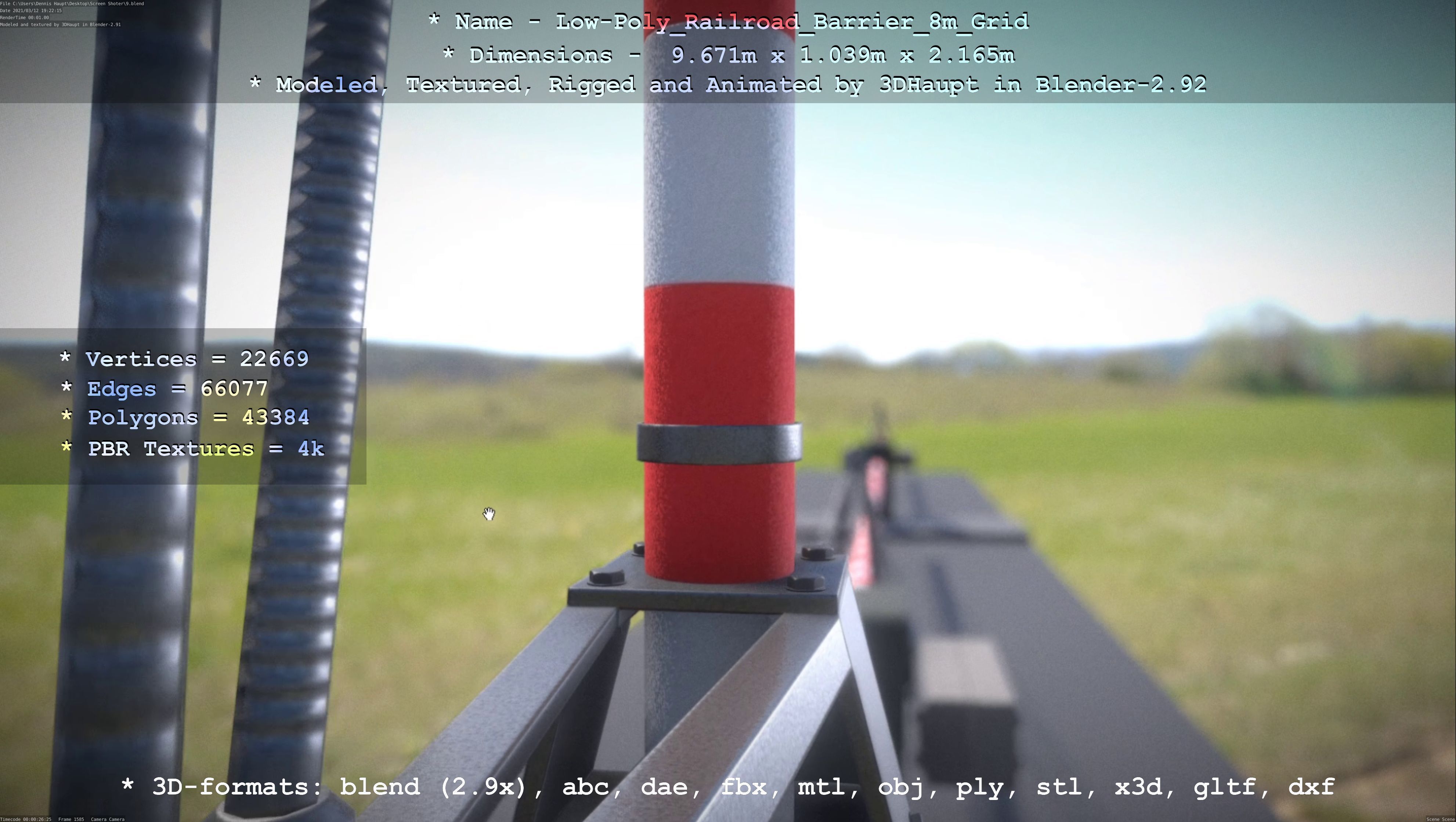 Low-Poly Railroad Barrier 8m Protective Grid Low-poly 3D model_94