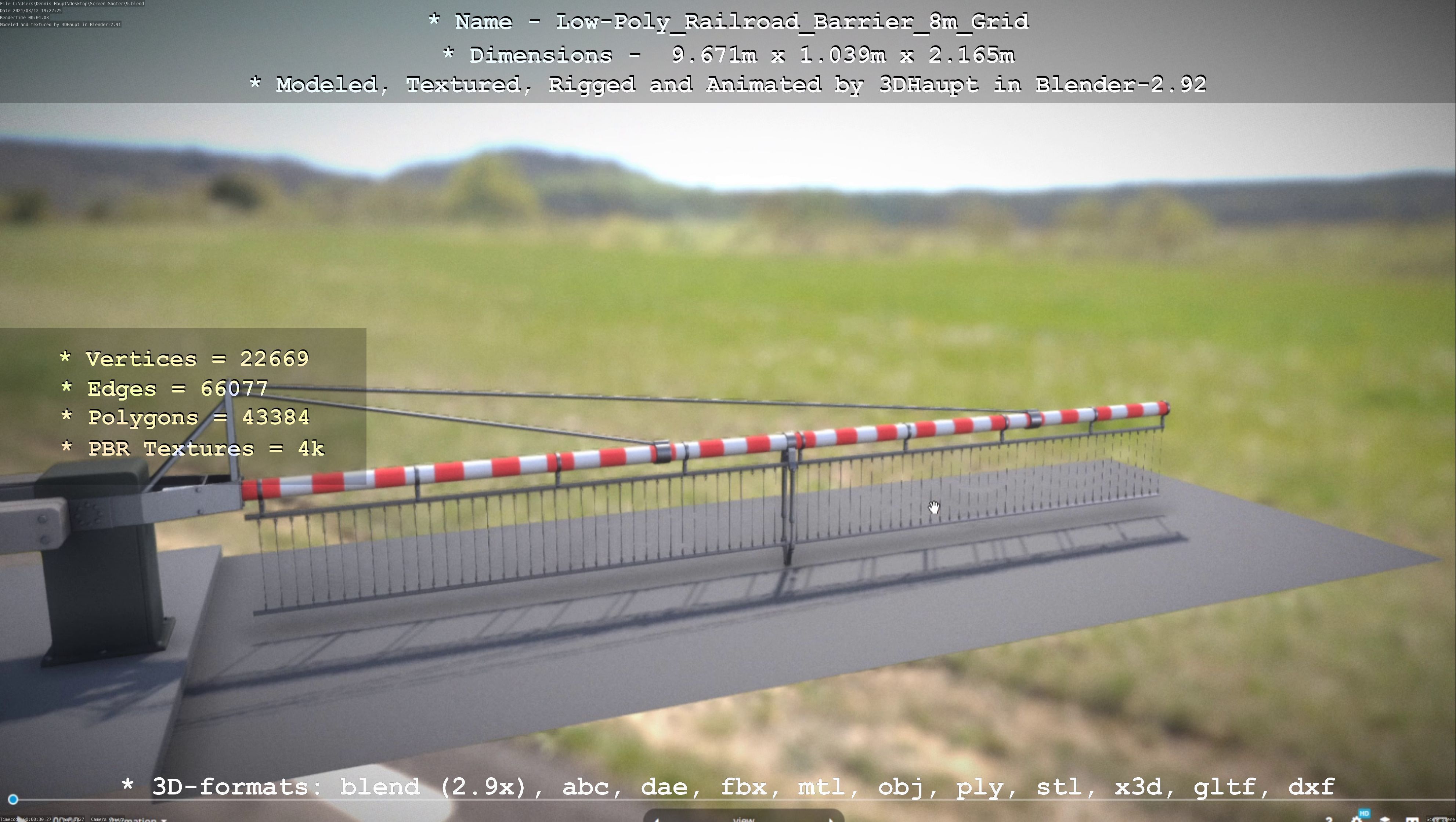 Low-Poly Railroad Barrier 8m Protective Grid Low-poly 3D model_103