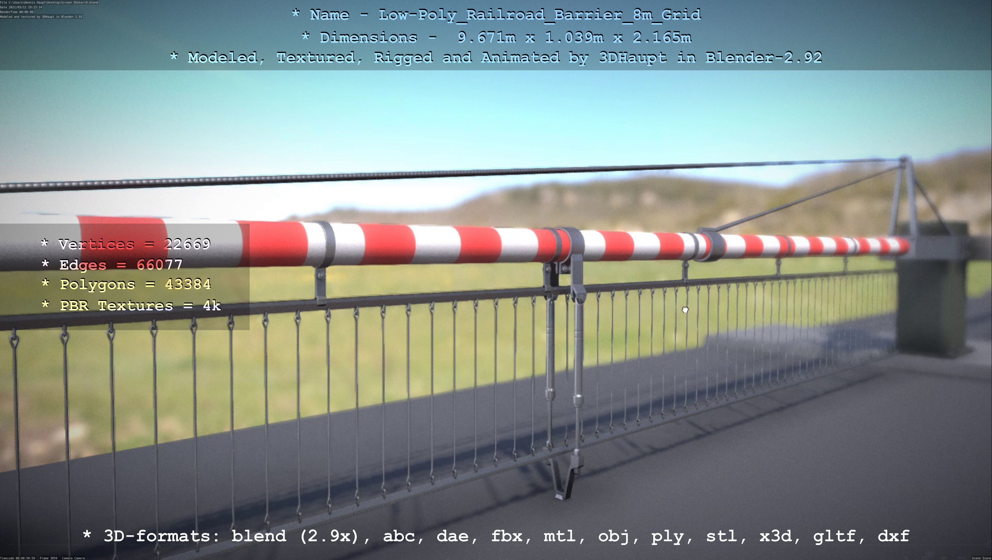 Low-Poly Railroad Barrier 8m Protective Grid Low-poly 3D model_46