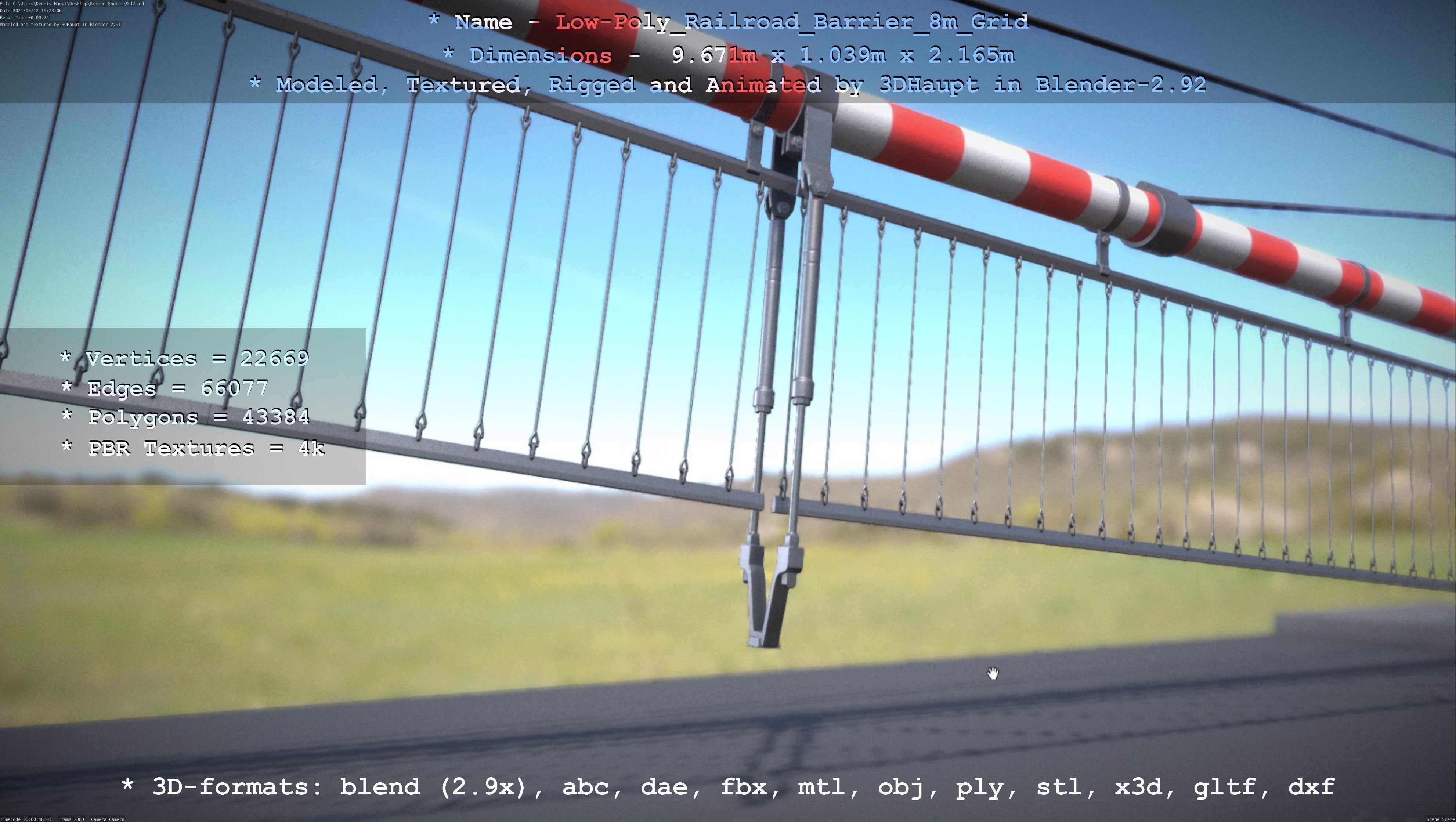 Low-Poly Railroad Barrier 8m Protective Grid Low-poly 3D model_43