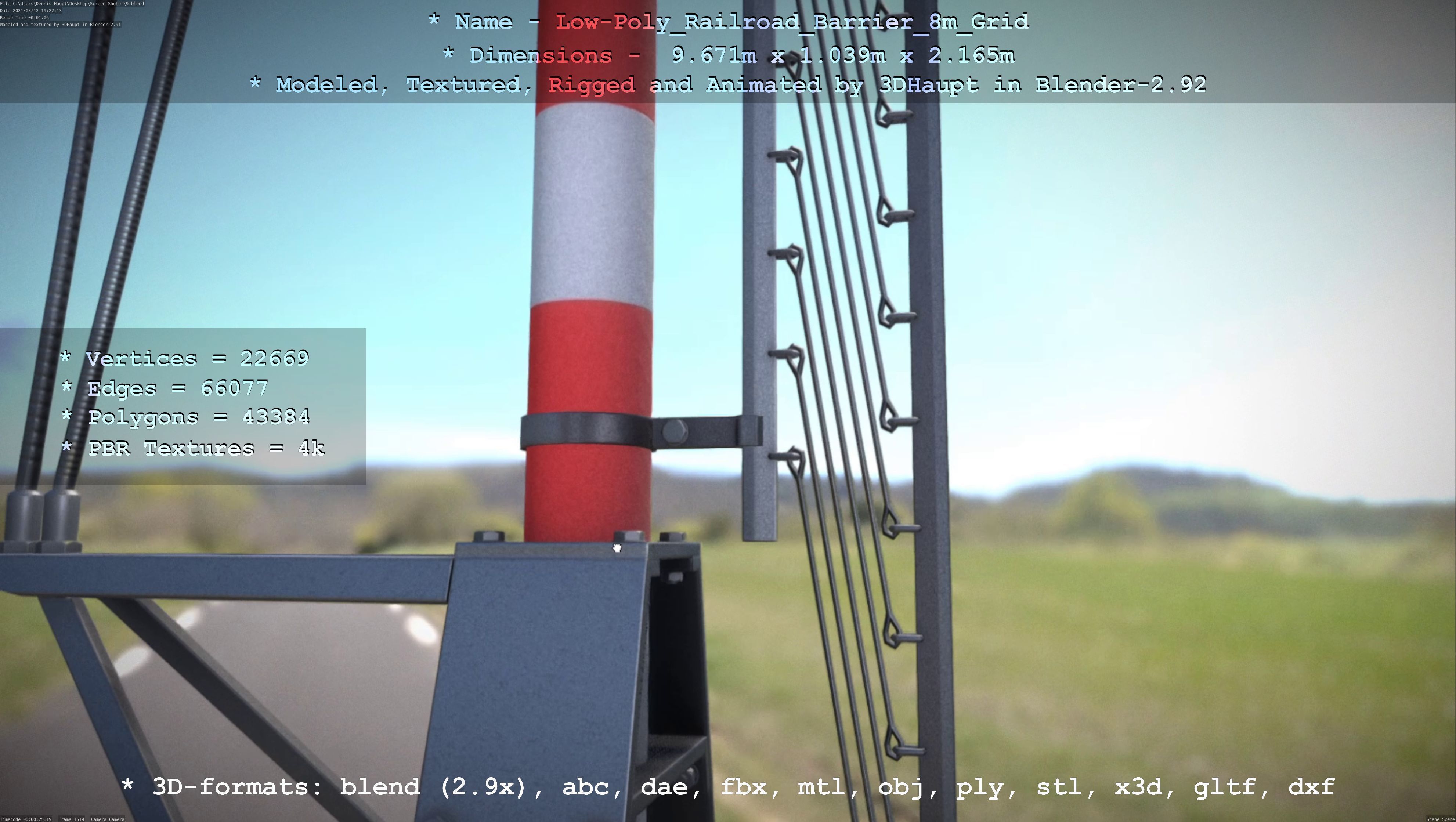 Low-Poly Railroad Barrier 8m Protective Grid Low-poly 3D model_10