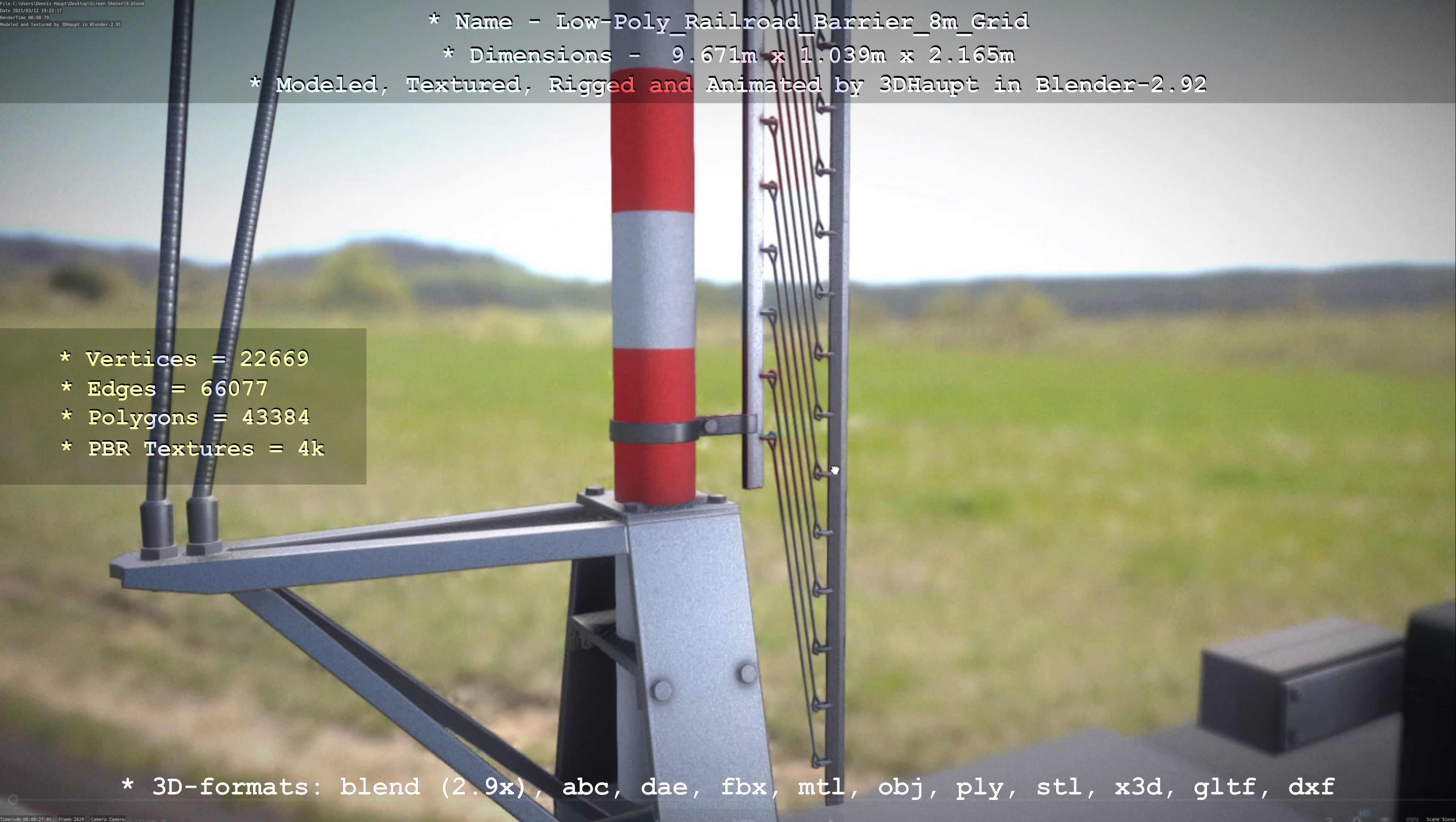 Low-Poly Railroad Barrier 8m Protective Grid Low-poly 3D model_96