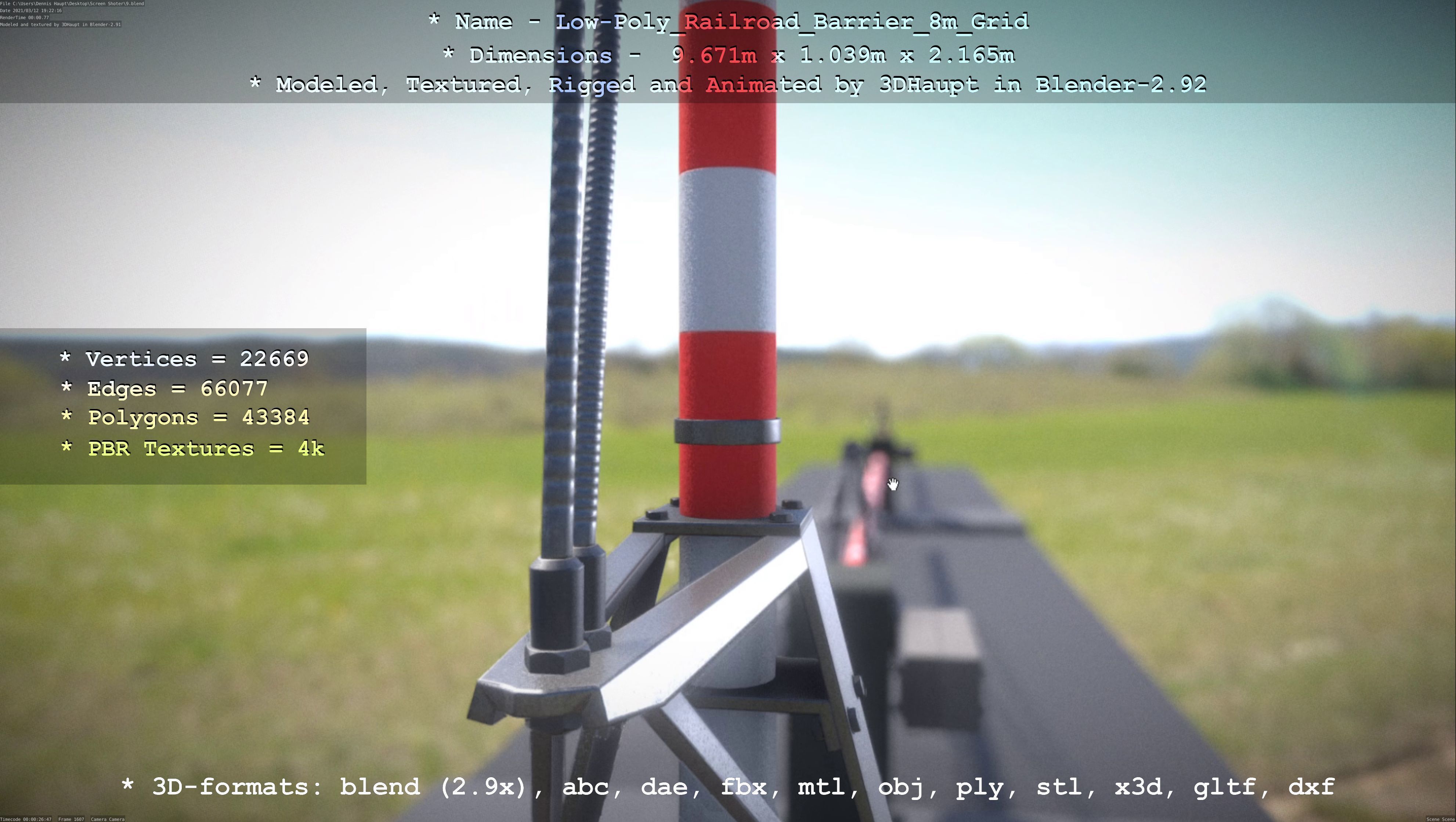 Low-Poly Railroad Barrier 8m Protective Grid Low-poly 3D model_95