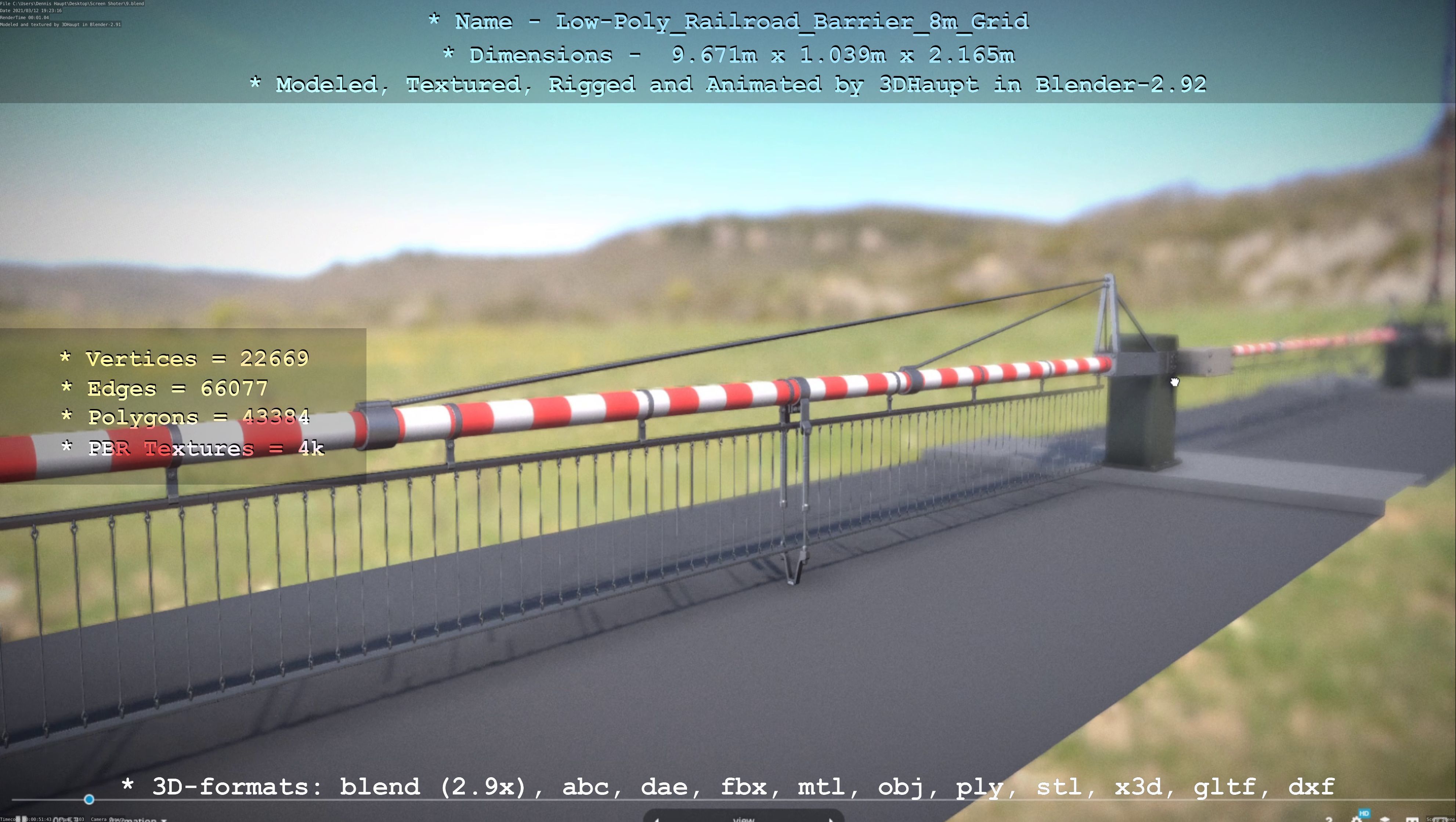 Low-Poly Railroad Barrier 8m Protective Grid Low-poly 3D model_48