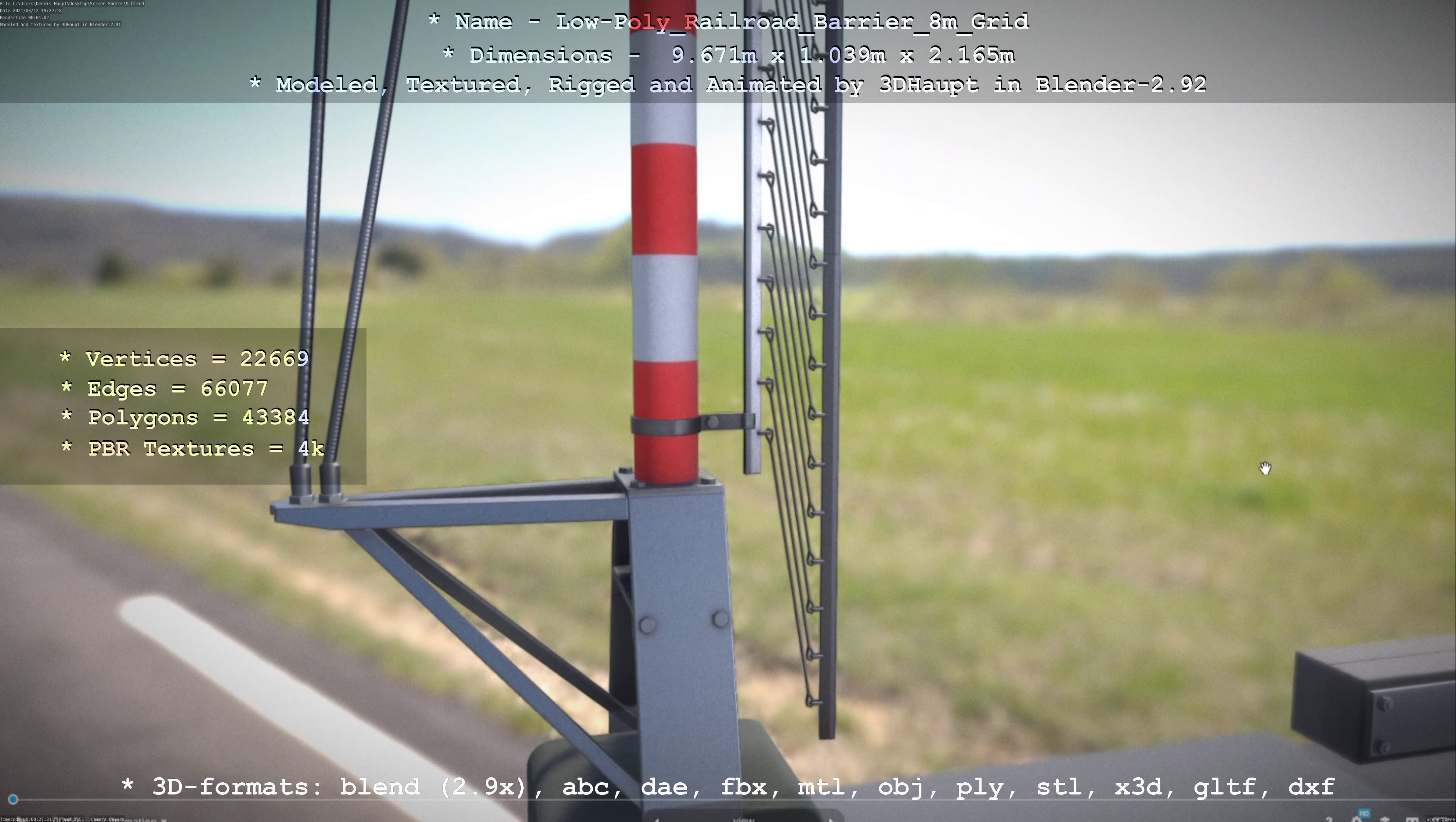 Low-Poly Railroad Barrier 8m Protective Grid Low-poly 3D model_98