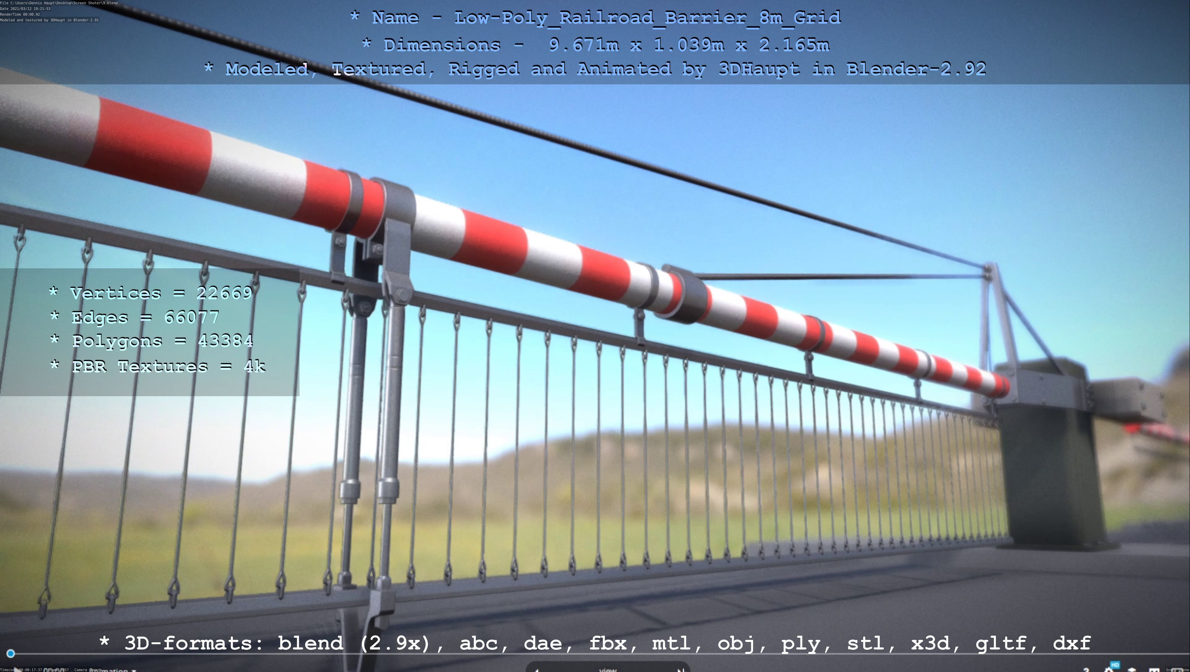 Low-Poly Railroad Barrier 8m Protective Grid Low-poly 3D model_82